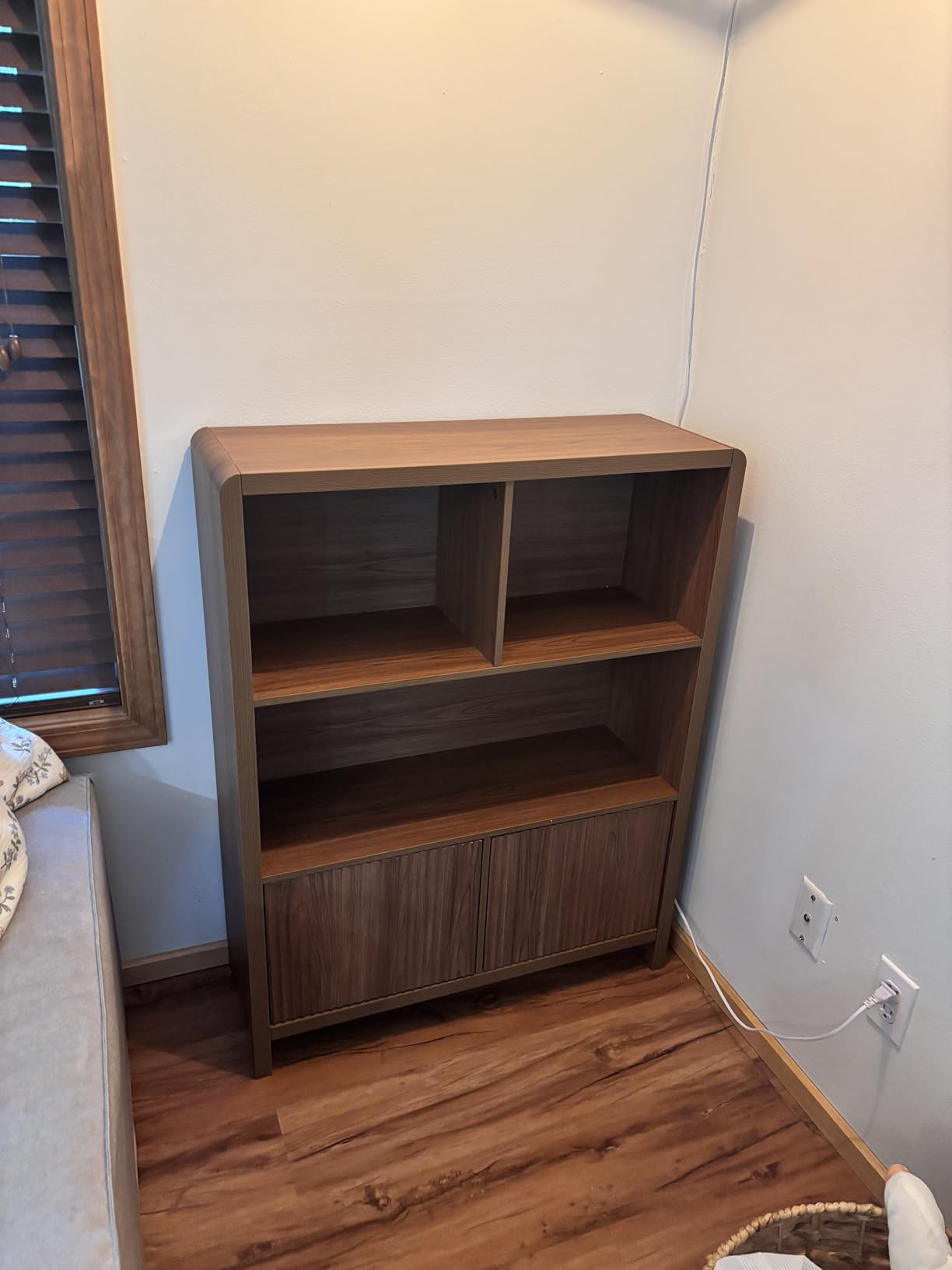 FATORRI Cube Bookshelf with 2 Doors, Wood Bookcase with Storage, Modern 5 Cubby Book Shelf for Home Office Living Room (Light Walnut) customer photo 2