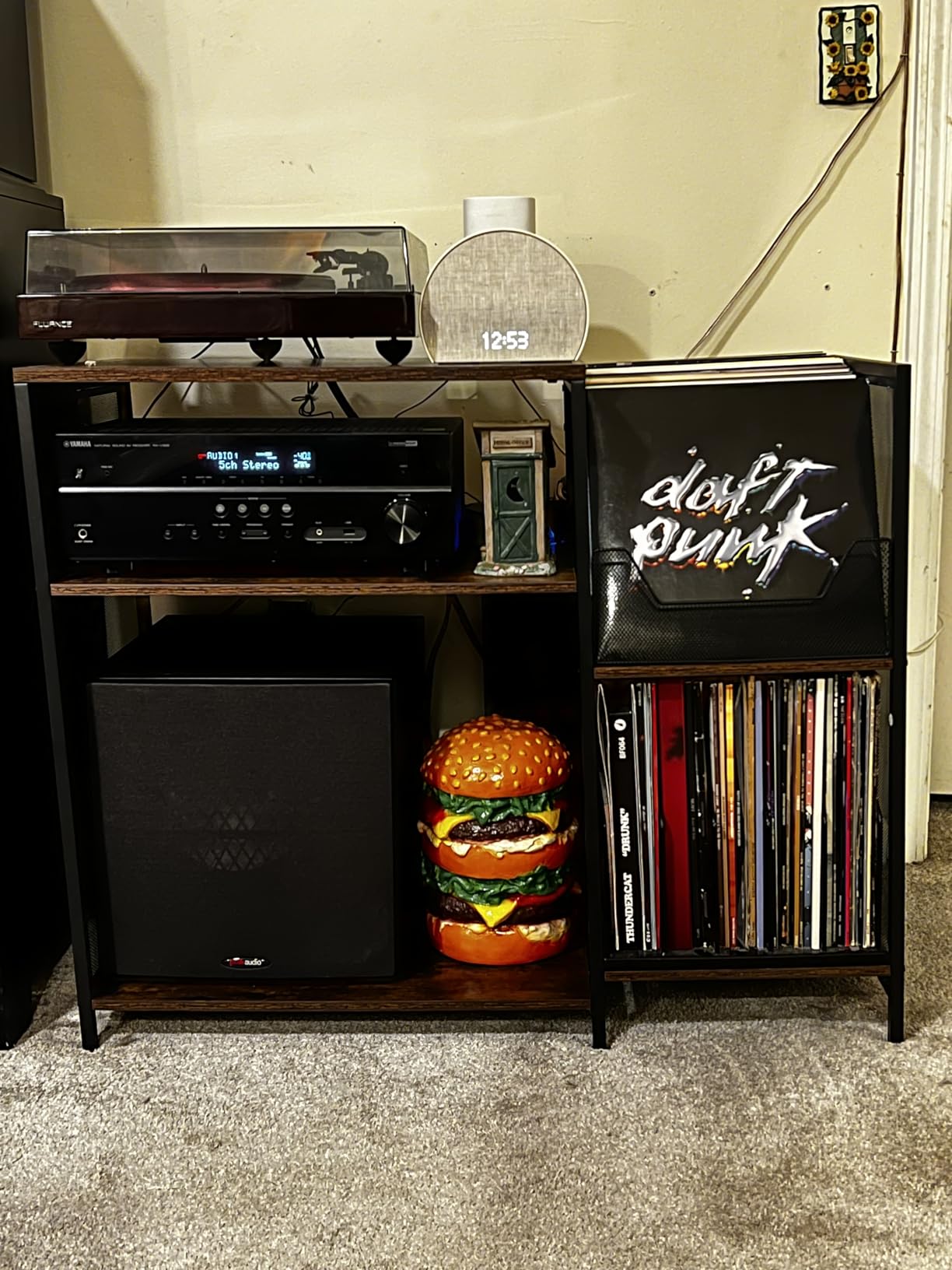 Cottage Charm Large Record Player Stand Table with Vinyl Record Holder Up to 150PCS, AV Media Stand Stereo Cabinet Shelf Rack Tower with Storage, Sturdy, Adjustable Feet, Rustic, Large Capacity customer photo 1