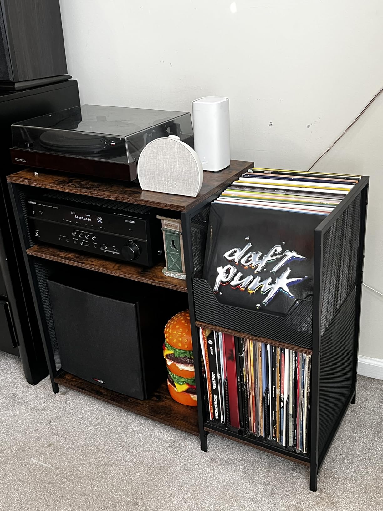 Cottage Charm Large Record Player Stand Table with Vinyl Record Holder Up to 150PCS, AV Media Stand Stereo Cabinet Shelf Rack Tower with Storage, Sturdy, Adjustable Feet, Rustic, Large Capacity customer photo 2