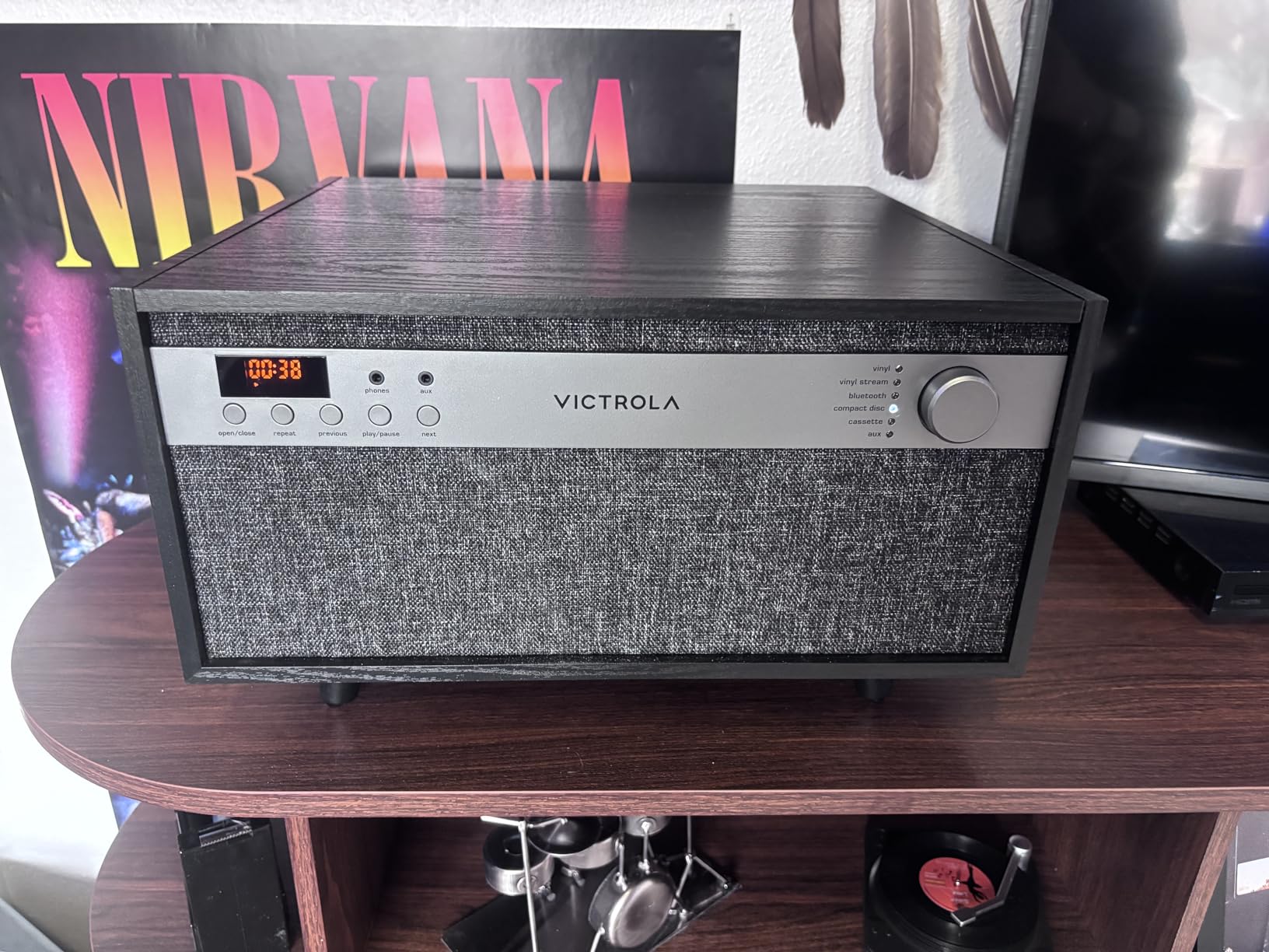 Victrola Century 6-in-1 Vinyl Record Player & Music Center - 3-Speed Turntable, CD & Cassette Player, VINYLSTREAM, Bluetooth & 3.5mm Aux, Record Player with Speakers, Mid Century Design (Walnut) customer photo 1