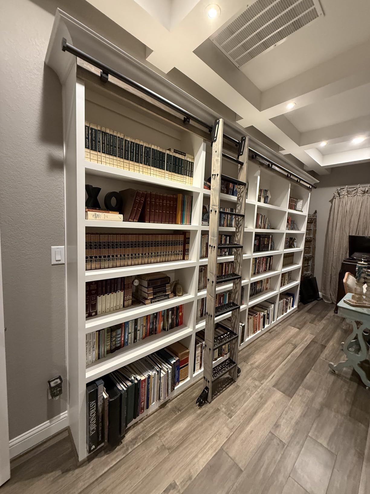 8FT Telescopic Hook on Sliding Library Ladder Hardware,Includes Bottom Wheel with Brake,MAX Load 300lbs customer photo 2