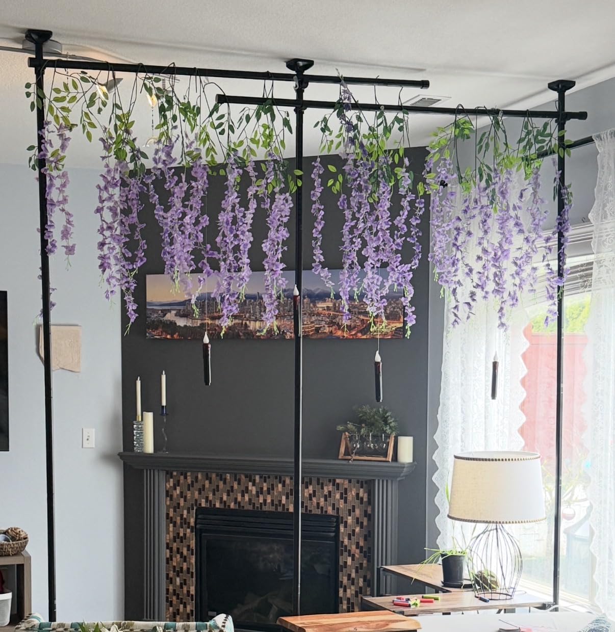 Bonpally Room Divider Curtain Rod, No Drilling Tension Rod for Room Separation, 4-10ft(H) 28-114inch(W) Adjustable Heavy Duty Floor to Ceiling Wall Divider Room Partition Privacy Separator, Black customer photo 1