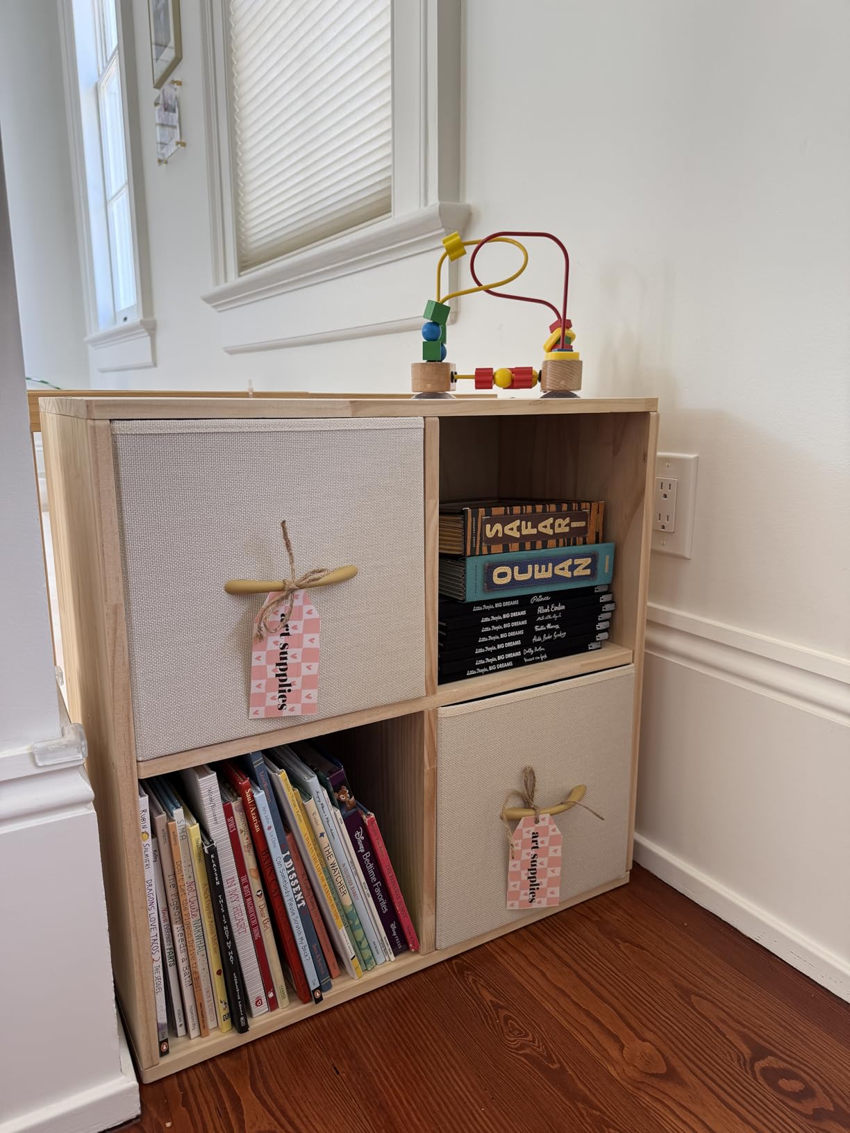 8 Cube Storage Organizer - Solid Wood Bookshelf with 4 Storage Bins, Cube Shelf with 2 Removable Back Panels, Vertical or Horizontal Bookcase, Open Book Shelf for Bedroom, Living Room, Office customer photo 2