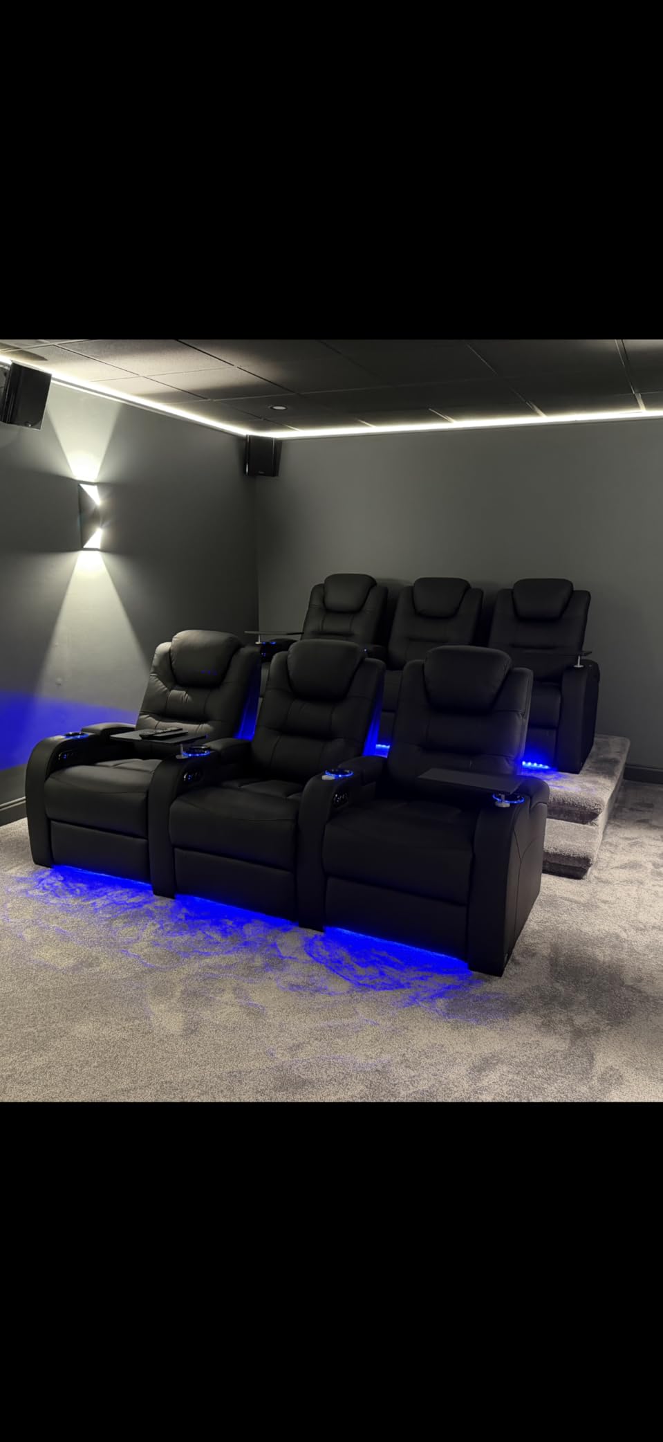 comfiroom Home Theater Seating Simple Style Top Grain Nappa Leather Recliners Chair Dual Power Movie Gaming Sofa Chair Electric Headrest with Tray Table Type-C USB Charger (Black, Row of 1) customer photo 2