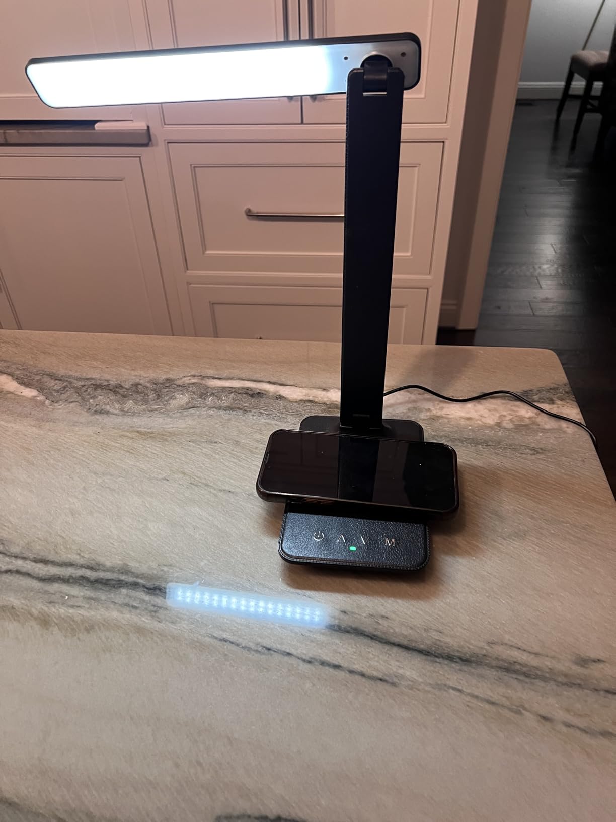 White crown LED Desk Lamp with 15W Wireless Charger & USB Port, Dimmable Table Lamp with 5 Lighting Modes, Sensitive Touch Control, Foldable & Portable Desk Light for Home, Office, Bedroom, Reading customer photo 2