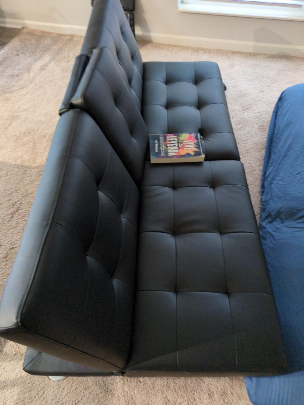 Homall Futon Sofa Bed, Leather Futon Couch with Removable Armrests, Adjustable Recliner Sleeper Sofa Bed with Dual Cup Holders for Living Room, Apartment, Office (Black), 30.7 x 65 x 28 customer photo 2