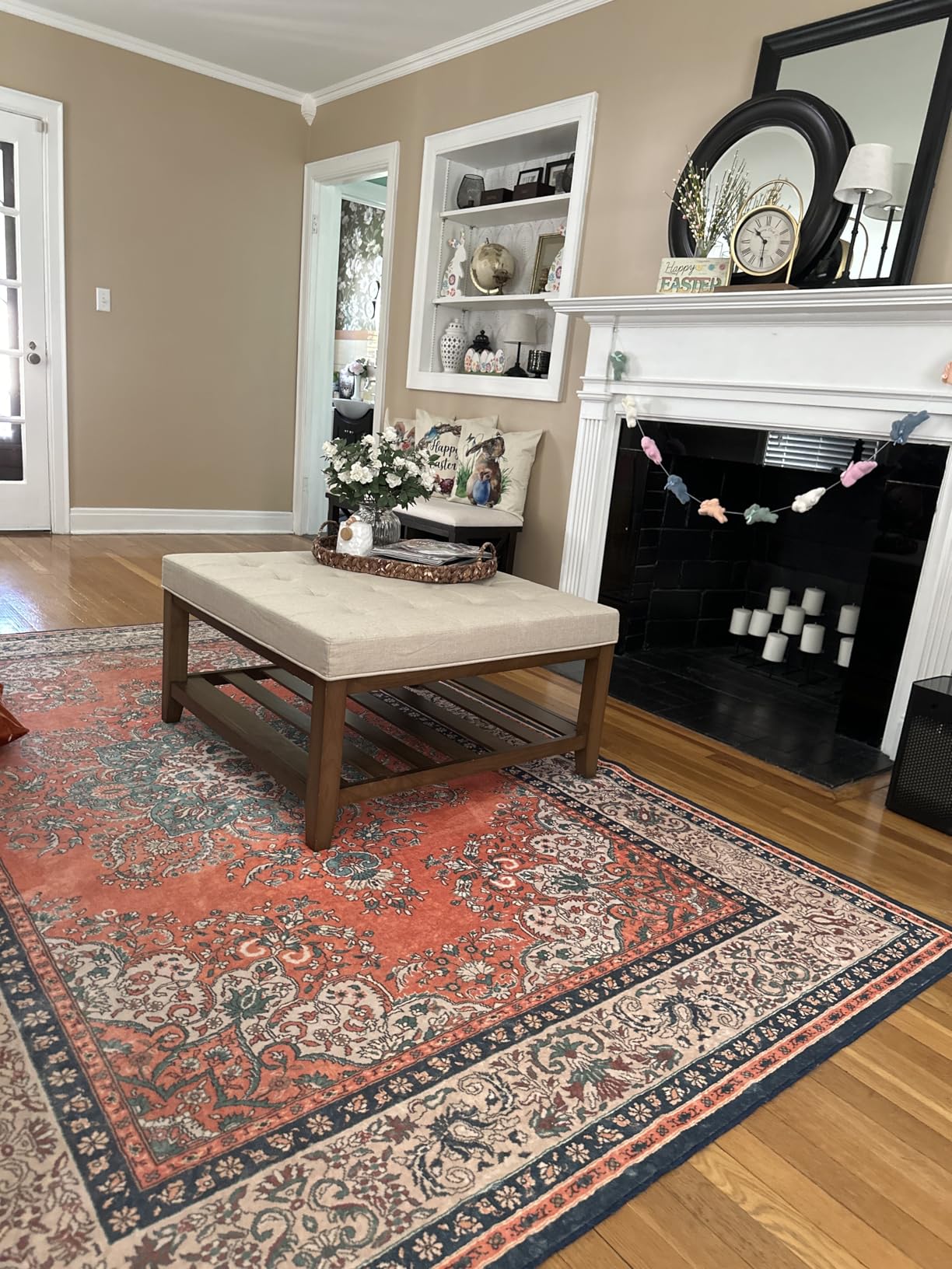 8x10 Area Rug for Living Room, Machine Washable Non-Slip Orange Navy Vintage Large Area Rug for Living Room, Bedroom and Dining Room, Distressed Medallion Classic Persian Carpet, Low Pile customer photo 1