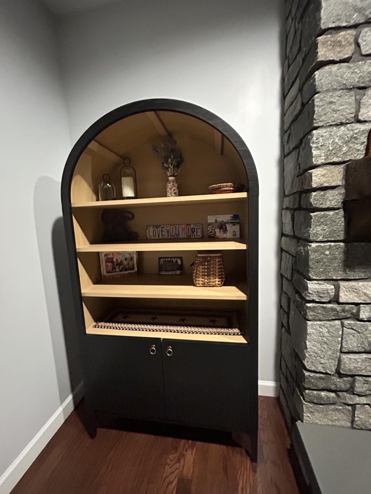 Modway Nolan Tall Arched Storage Display Cabinet in Dark Walnut - 74 Inch Arch Bookshelf with Open and Closed Shelving - Modern Accent Cabinet for Living Room, Dining Room customer photo 2