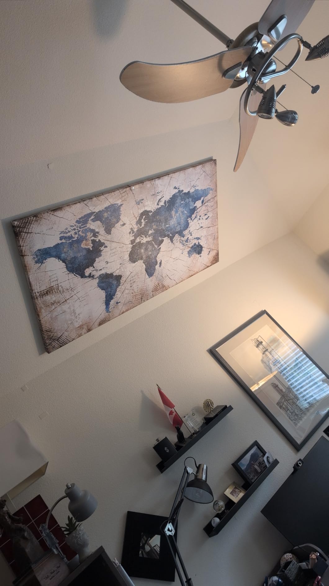 World Map Canvas Wall Art Abstract Navy World Maps for Wall Vintage Modern Wall Art for Office Framed Pictures for Living Room Bedroom Wall Decoration for Home Office Decor Artwork for Walls 24x48IN customer photo 1