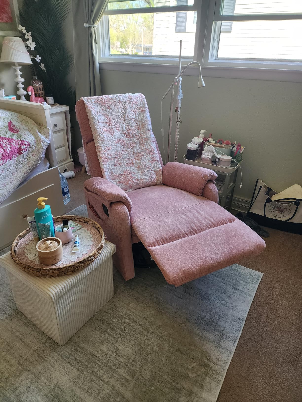 Korser Recliner Chair, Swivel Rocking Recliner Chair for Adults, Glider Rocking Chair, Small Nursery Chair Recliner for Living Room, Reclining Chair with Modern-Designed Armrests, Chenille, Brown customer photo 2