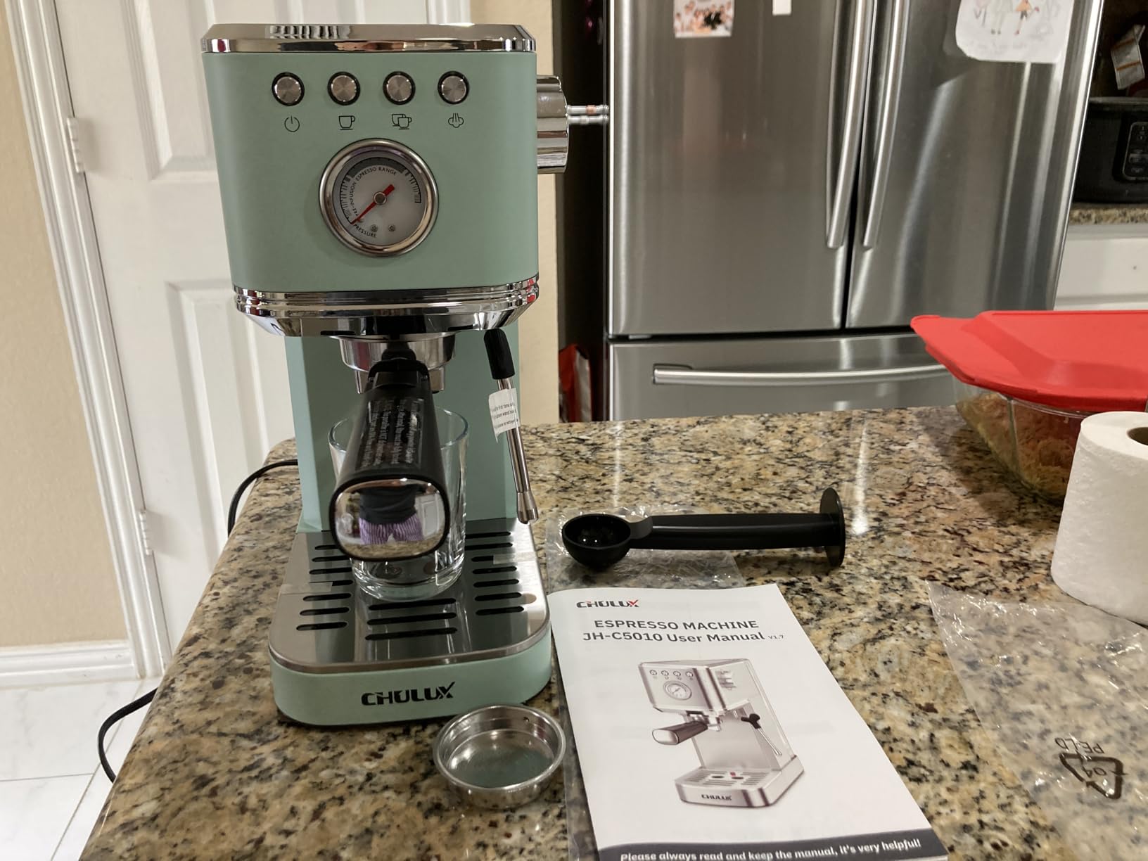 CHULUX Slim Espresso Machine with Milk Frother, 20 Bar Professional Italian Pump Espresso Coffee Machine for Home Cappuccino & Latte Maker, Stainless Steel, Creamy customer photo 1