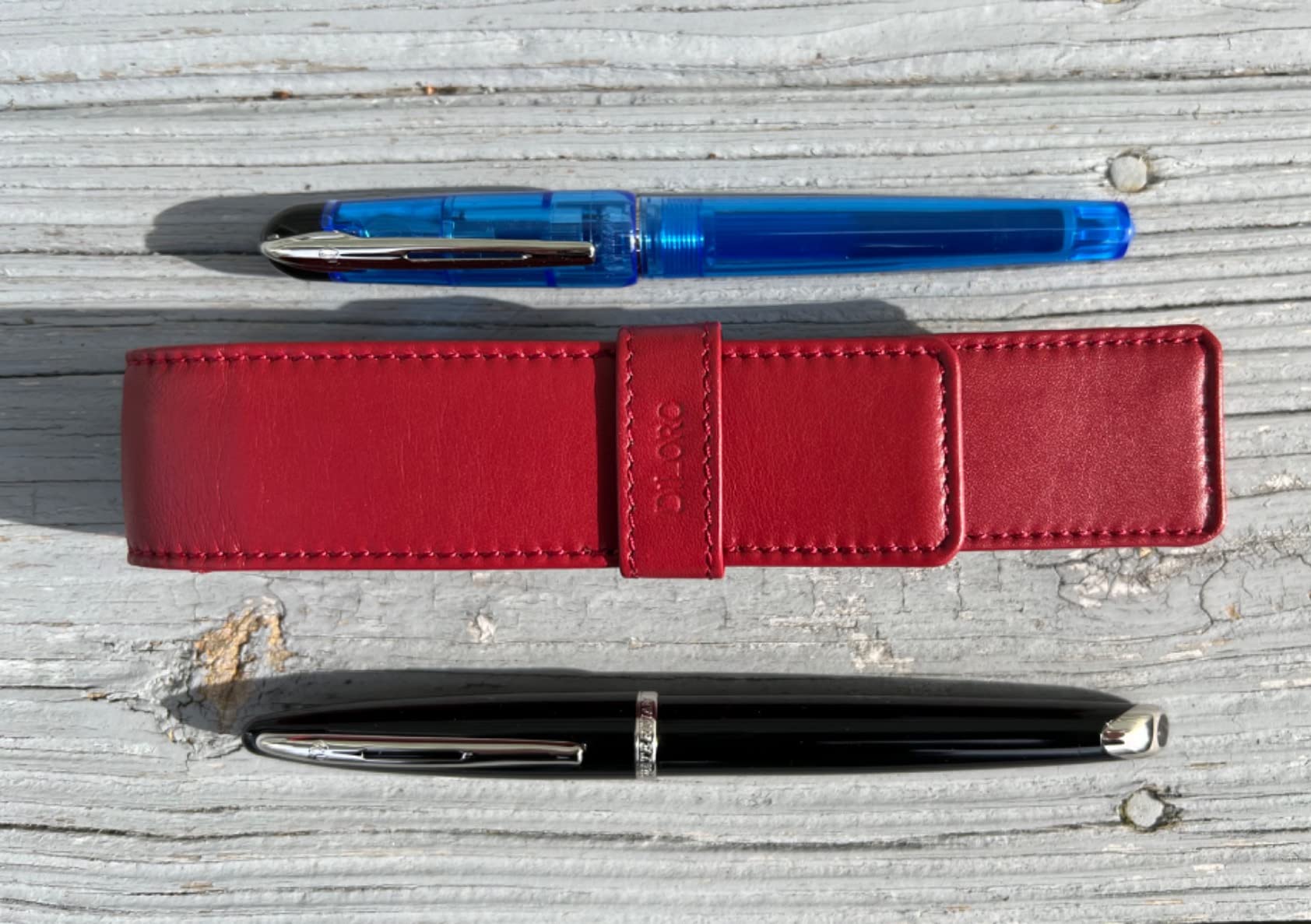 DiLoro Leather Single Pen Case Pencil Pouch Holder for One Fountain Ballpoint Rollerball Pen and Pencil (Black Polished Nappa) customer photo 1