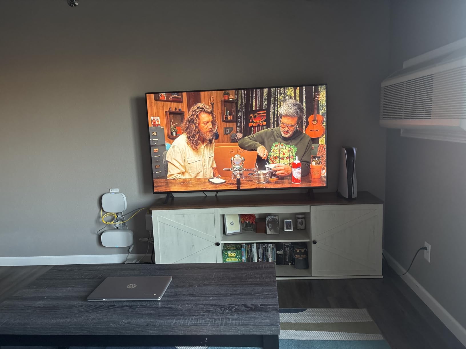 VASAGLE Farmhouse TV Stand for 65 Inch TVs with Storage Cabinets and Sliding Barn Doors customer photo 2