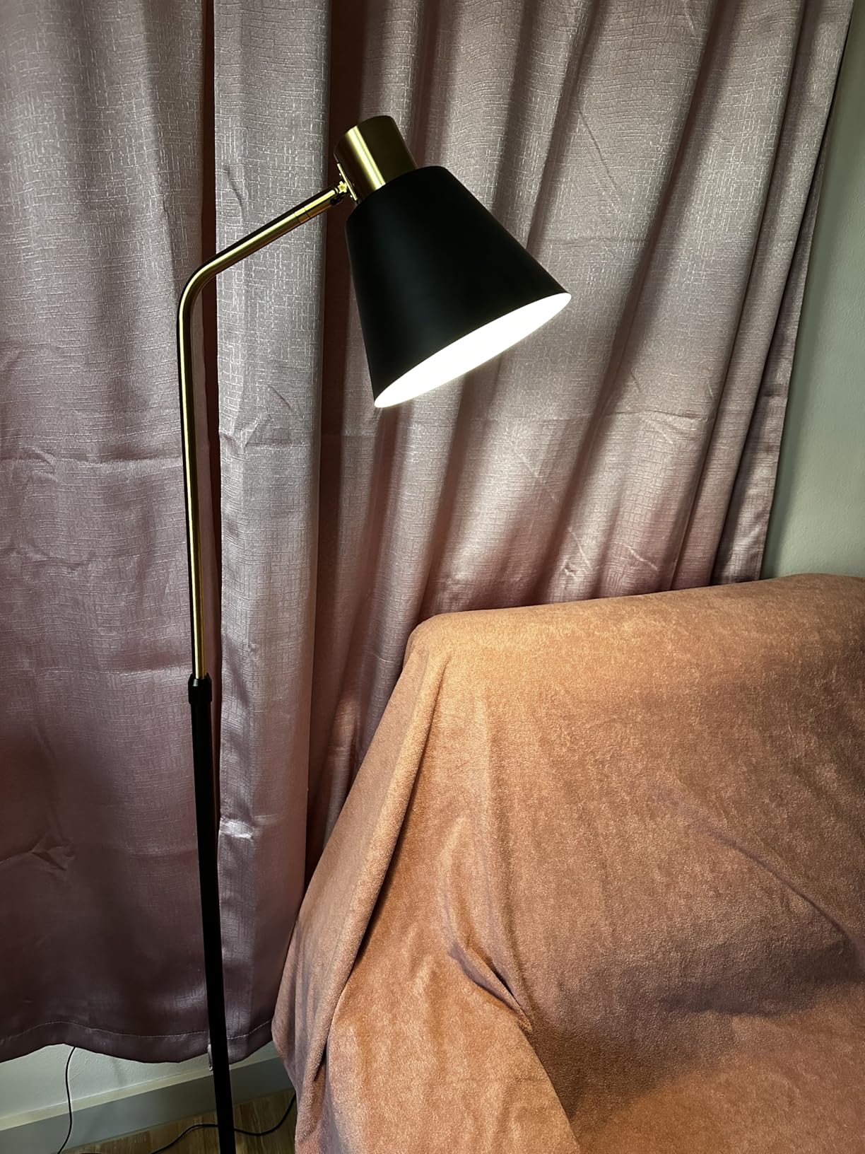 High-end Gold Brass Floor Lamp Bright 12W LED Light, Adjustable in Three Colors and Height, Electroplated Iron Lamp Post, Exquisite Craftsmanship, Standing Lamp for Living Room Bedroom Office Reading customer photo 1