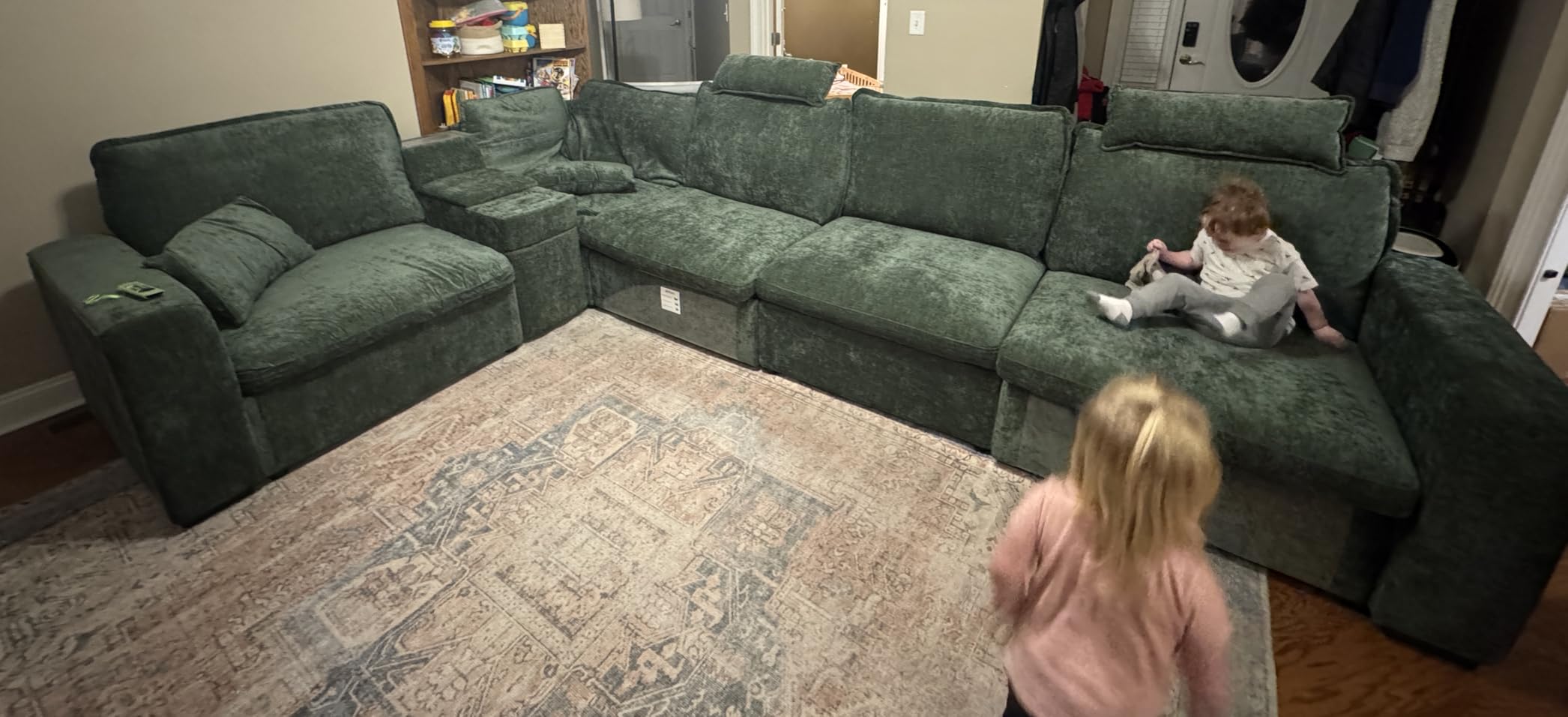 Oversized Modular Sectional Sofa with Double Power Recliner, Cloud Reclining Couch with Headrest, Storage Drawer Charging Cup Holders, Deep L-Shaped 6 Seater with Corner customer photo 1