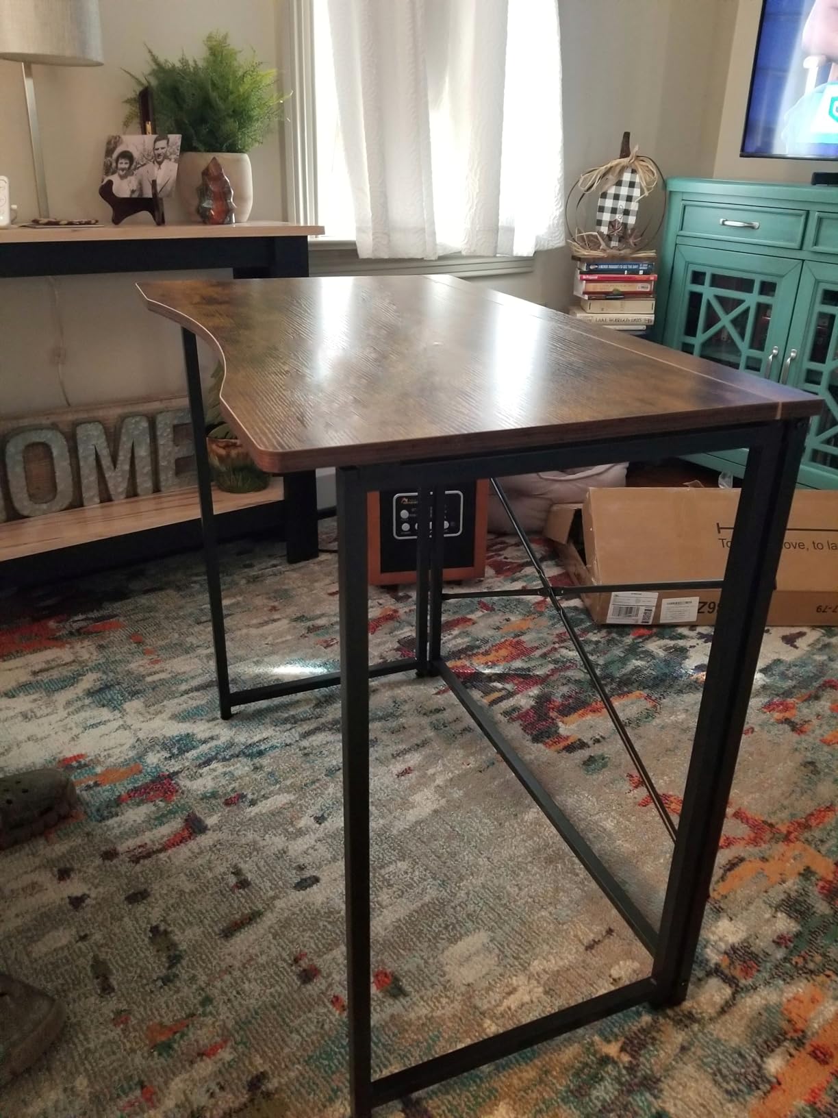 Huuger Folding Desk for Small Spaces, 31.5 Inch Foldable Computer Table, for Home Office, Study, Bedroom, Dorm, Space Saving, Small Writing Work Office Computer Desk, Easy to Fold, Rustic Brown customer photo 2