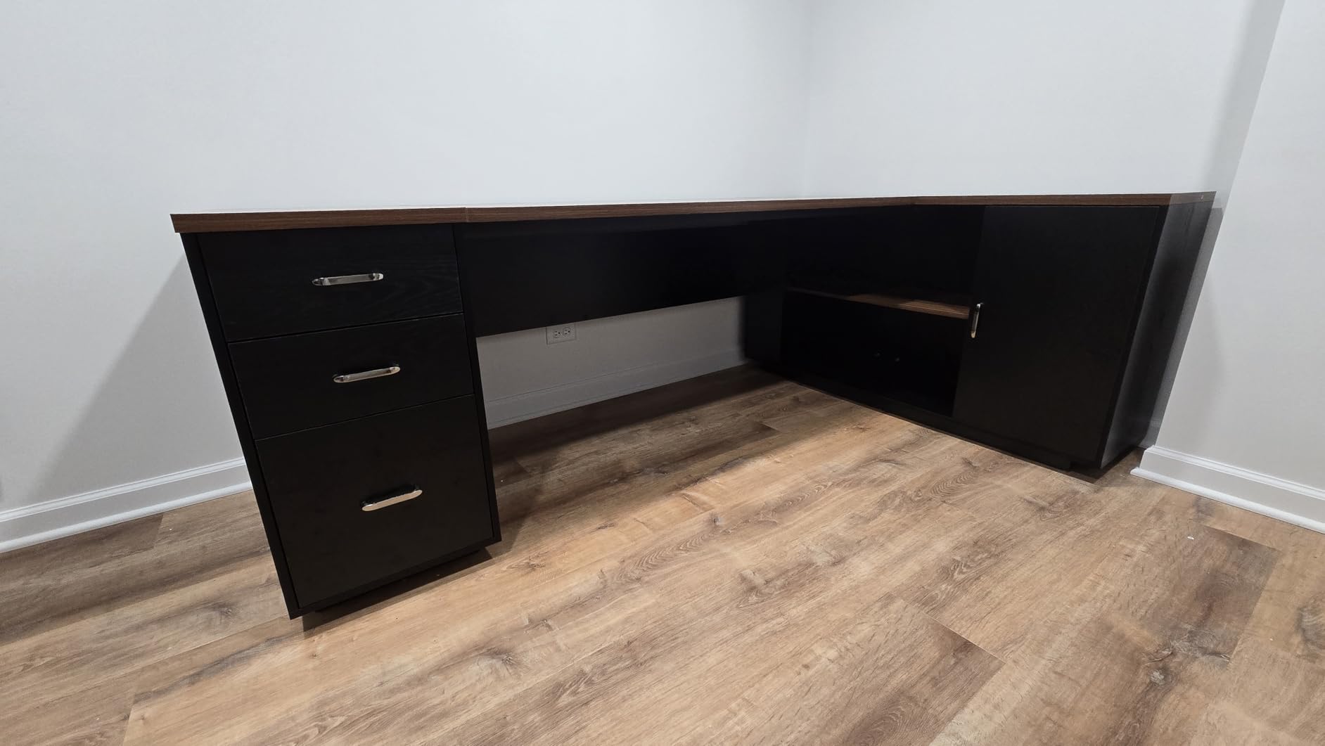 Tribesigns 85.8-Inch L-Shaped Executive Office Desk with File Drawers & Storage Cabinet, Professional Corner Computer Desk Extra Large Business Workstation with Adjustable Shelves (White&Walnut) customer photo 2