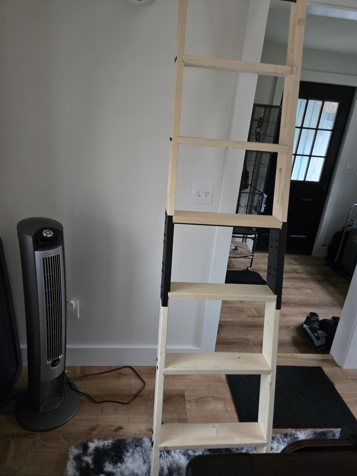 Rolling Library Ladder 8ft, 450lbs Capacity, 7 Steps with Build-in Handrail, Solid Wood, Easy Assembly for Loft Bookshelf Kitchen Attic Outdoors, DIY Stain (No Sliding Hardware) customer photo 2