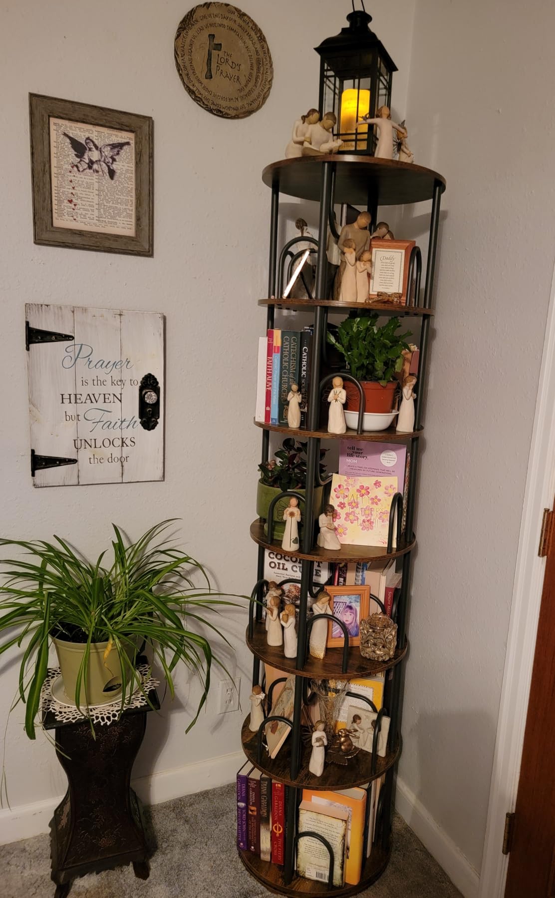 Aheaplus 6 Tier Rotating Bookshelf Tower, Revolving Bookcase, 360° Round Spinning Book Shelf, Narrow Swivel Bookshelves Vertical Turning Corner Bookshelf Organizer for Small Space, Rustic Brown customer photo 1
