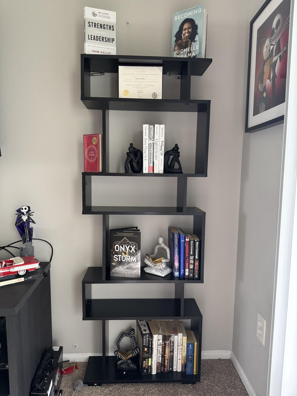 Giantex 6-Tier Geometric Bookshelf, S-Shaped Bookcase with 2 Anti-Tipping Kits, Wooden Display Shelf, Decorative Storage Shelving Unit, Home Storage Organizer for Office Living Room (1, Walnut) customer photo 2