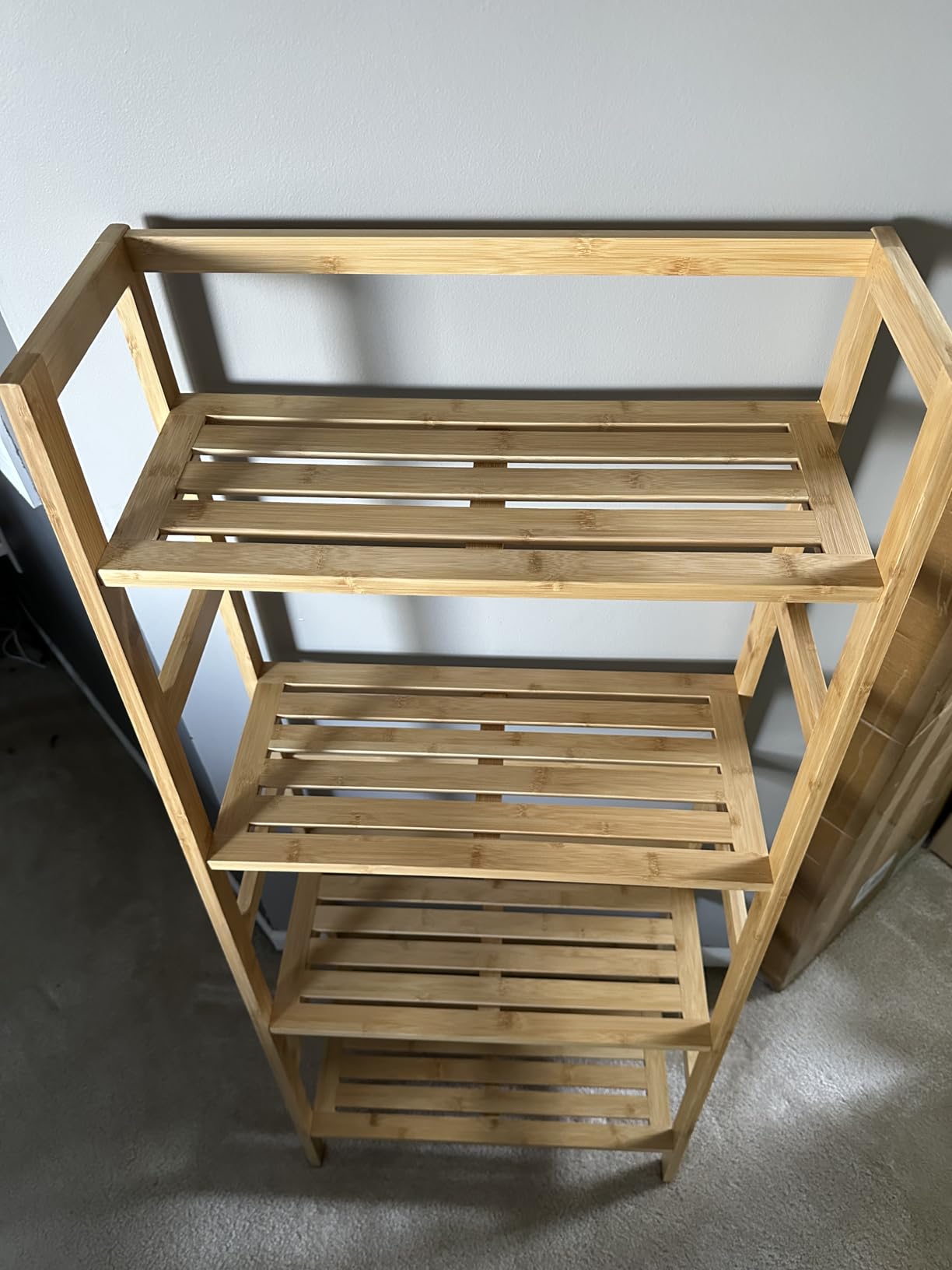 Bamboo White Bookshelf, 4-Tier Ladder Shelf Freestanding Space Saver Open Bookcase Book Shelf, Bamboo Storage Shelving Unit Flower Plant Stand for Living Room, Bathroom, Home Office customer photo 1