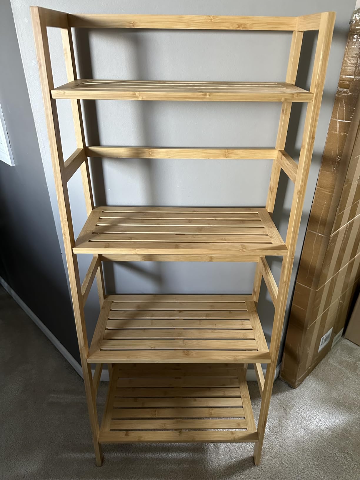 Bamboo White Bookshelf, 4-Tier Ladder Shelf Freestanding Space Saver Open Bookcase Book Shelf, Bamboo Storage Shelving Unit Flower Plant Stand for Living Room, Bathroom, Home Office customer photo 2