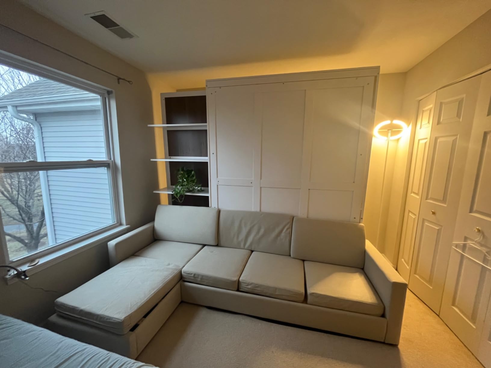 Harper & Bright Designs Queen Size Murphy Bed, Wood Queen Wall Bed with Sofa and Shelves, Gray customer photo 1