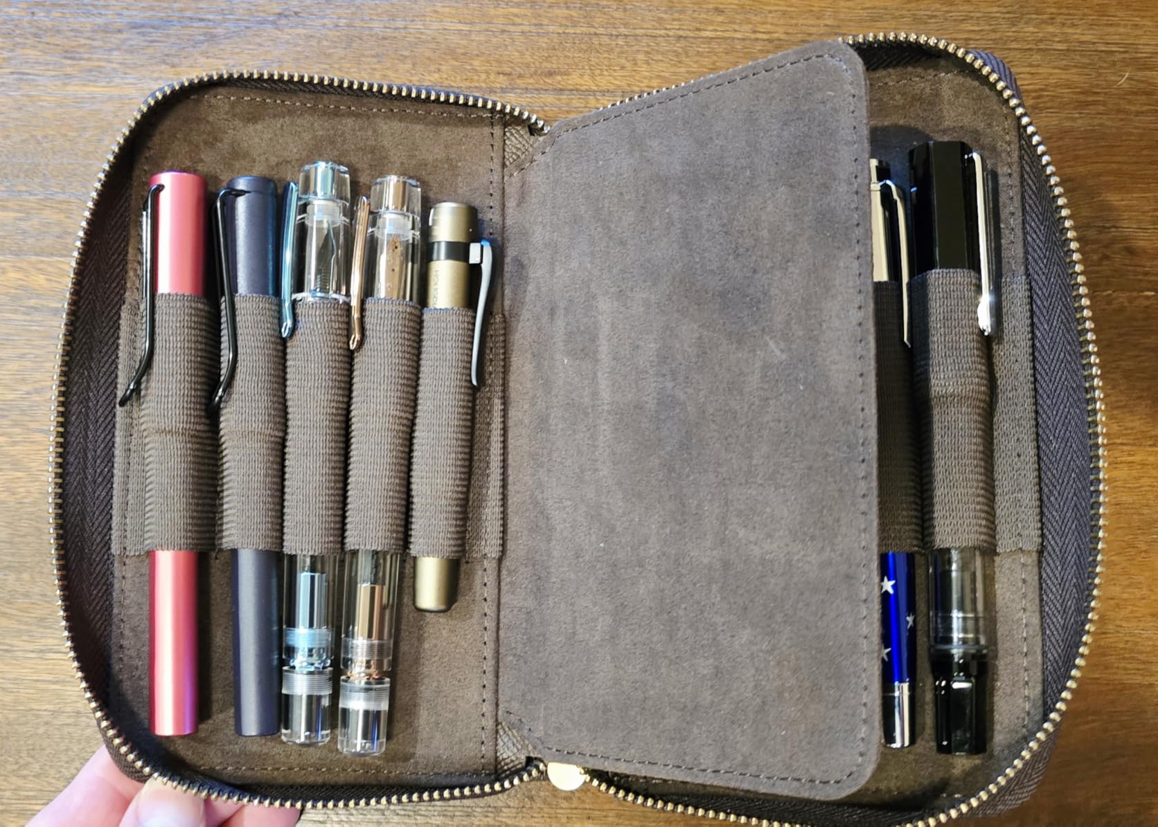 Fountain Pen Leather Pen Case 10 Divided Slots, Rollerball Pen Holder Handmade Display Organizer Zippered Pouch customer photo 1