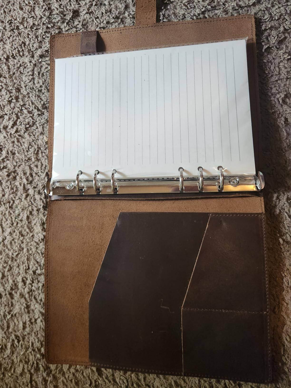 Refillable A5 Leather Binder Notebook 6-Ring, Reusable Genuine Leather Journal, Vintage Planner, 120 Pages Lined Paper & Pocket, for Writers Business Work Study College and Daily, 6.9