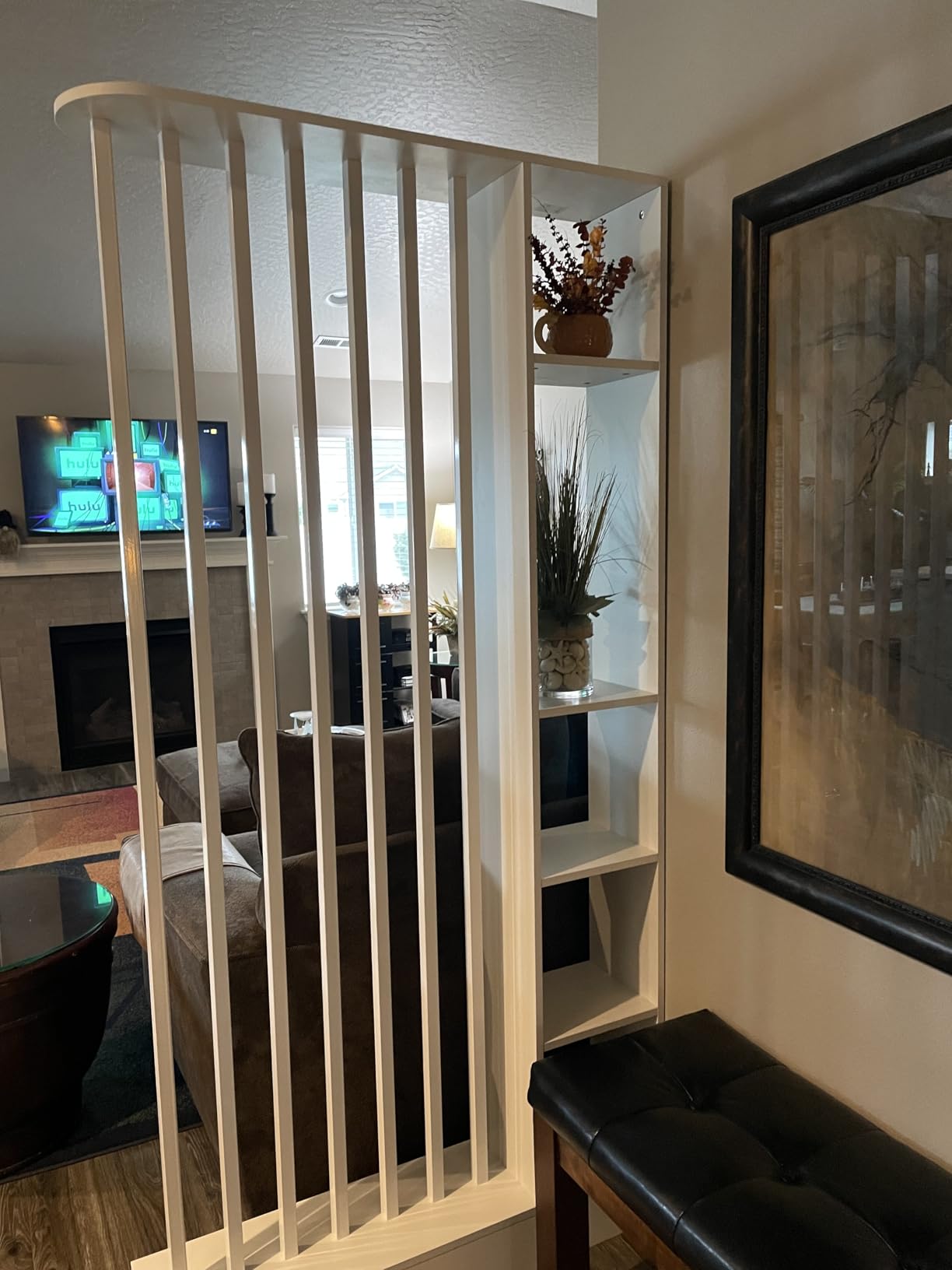 Wall Room Divider, Freestanding Wood Room Divider Shelf with Shelves, Divider Screen Separator Screen with Storage, Wall Divider for Room Separation, for Home Office Decorative (White, 31.4IN) customer photo 2