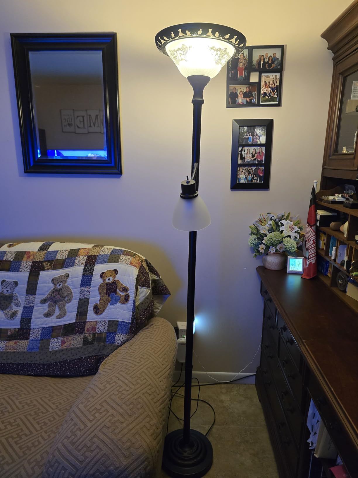 PARTPHONER Torchiere Floor Lamps for Living Room, 71 inch Tall Standing Lamp with Thick Glass Shade, Metal Pole and Heavy Base, Vintage Corner Lamp Decor customer photo 2