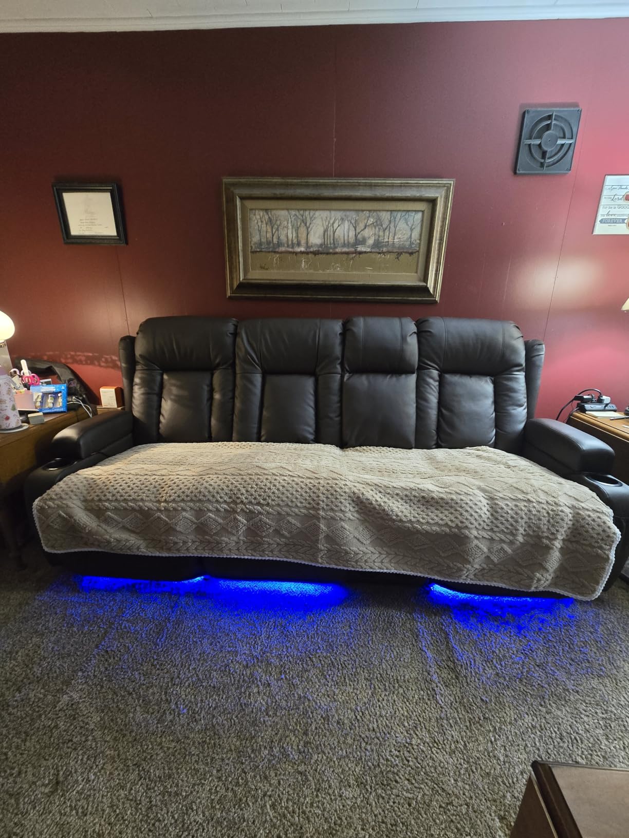 TUNYI Power Loveseat Recliner Sofa with Massage & Heat Home Theater Seating with Console RV Recliner Loveseat Sofa with USB/Storage/Side Pocket/LED Light/Speaker (Brown, 3 Seat with Console) customer photo 1