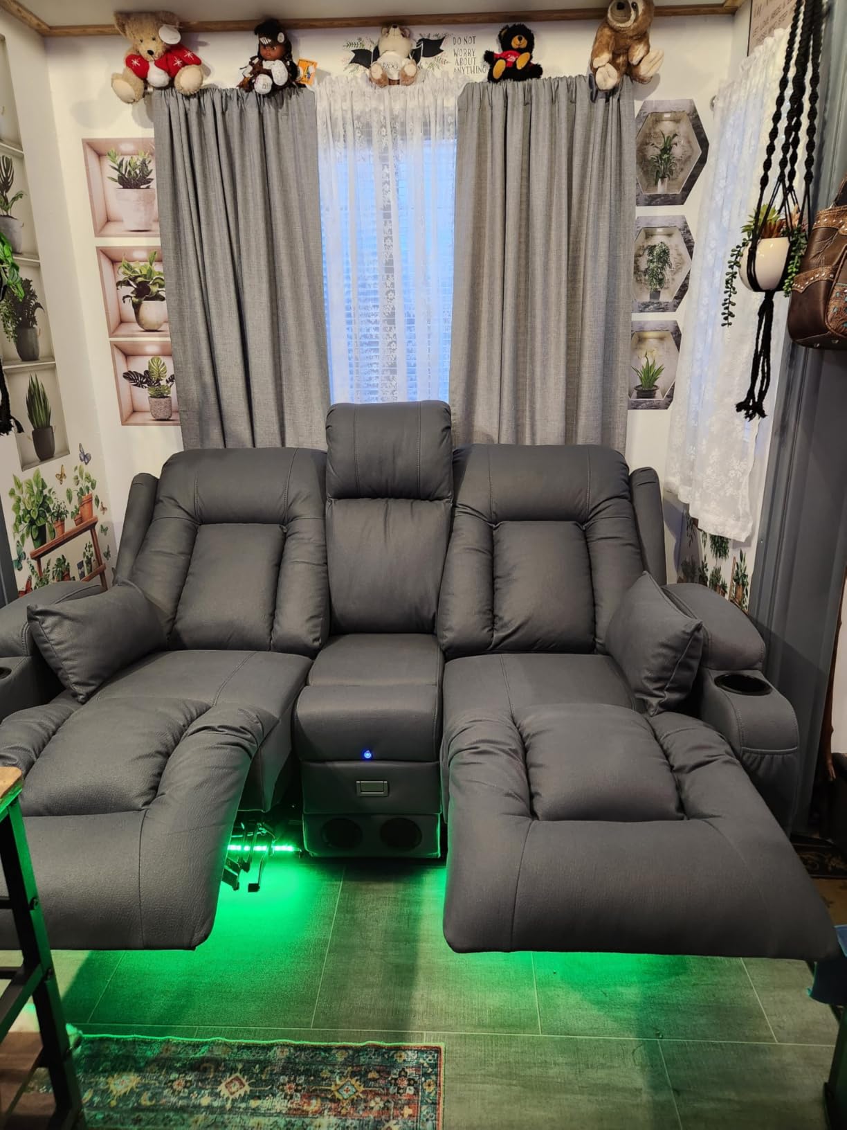 TUNYI Power Loveseat Recliner Sofa with Massage & Heat Home Theater Seating with Console RV Recliner Loveseat Sofa with USB/Storage/Side Pocket/LED Light/Speaker (Brown, 3 Seat with Console) customer photo 2