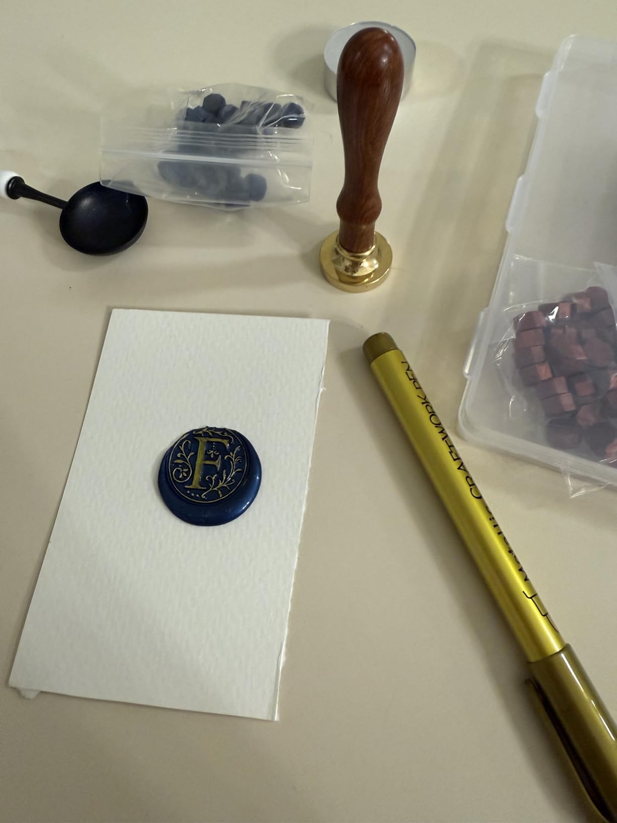 Initial Alphabet A Wax Seal Stamp Kit, Retro Letter A Sealing Stamp with 150Pcs Sealing Wax Beads Spoon Pen Set for Wedding Invitations Cards Envelopes (A) customer photo 2