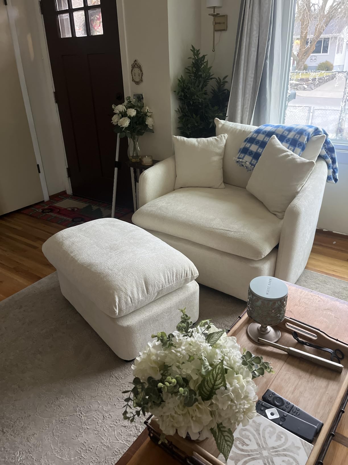 Oversized Swivel Accent Chair with Ottoman Set, Upholstered 360 Swivel Barrel Chair and A Half with Ottoman, Extra Wide Seat Lounge for Living Room, Reading, Bedrooms customer photo 2