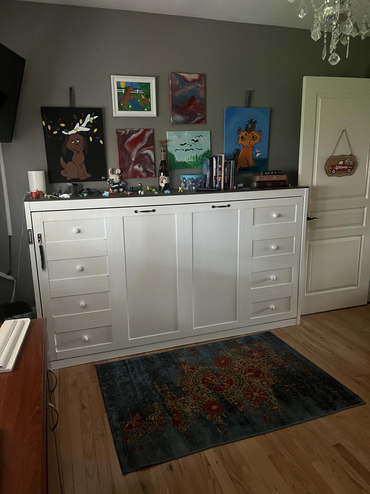 SOFTSEA Twin Size Horizontal Murphy Bed with LED Light, Space-Saving Foldable Wall Beds Cabinet with LED, Hideaway Murphy Bed Frame Twin, Brown customer photo 1