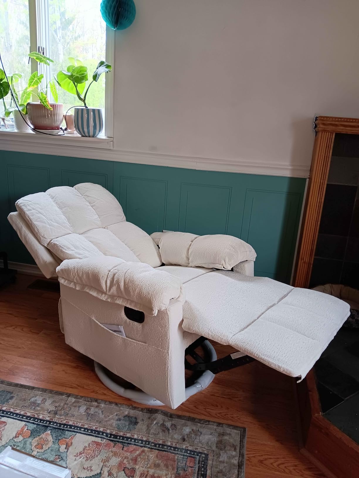 Korser Recliner Chair, Swivel Rocker Recliner Chair for Adults, Small Recliners for Small Spaces, Upholstered Manual Recliner with Side Pockets, Nursery Rocking Chair for Living Room, Chenille, Beige customer photo 1