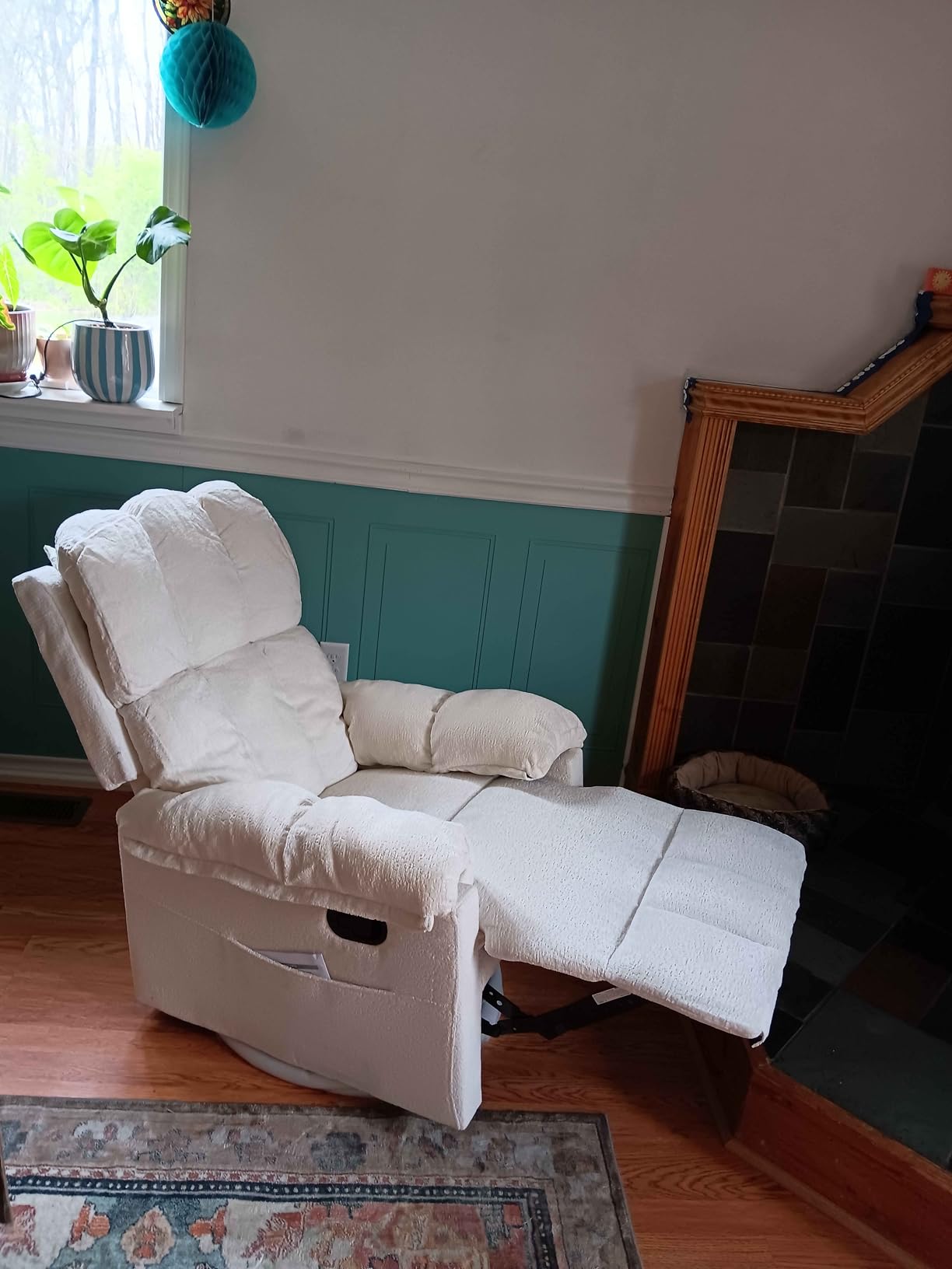 Korser Recliner Chair, Swivel Rocker Recliner Chair for Adults, Small Recliners for Small Spaces, Upholstered Manual Recliner with Side Pockets, Nursery Rocking Chair for Living Room, Chenille, Beige customer photo 2