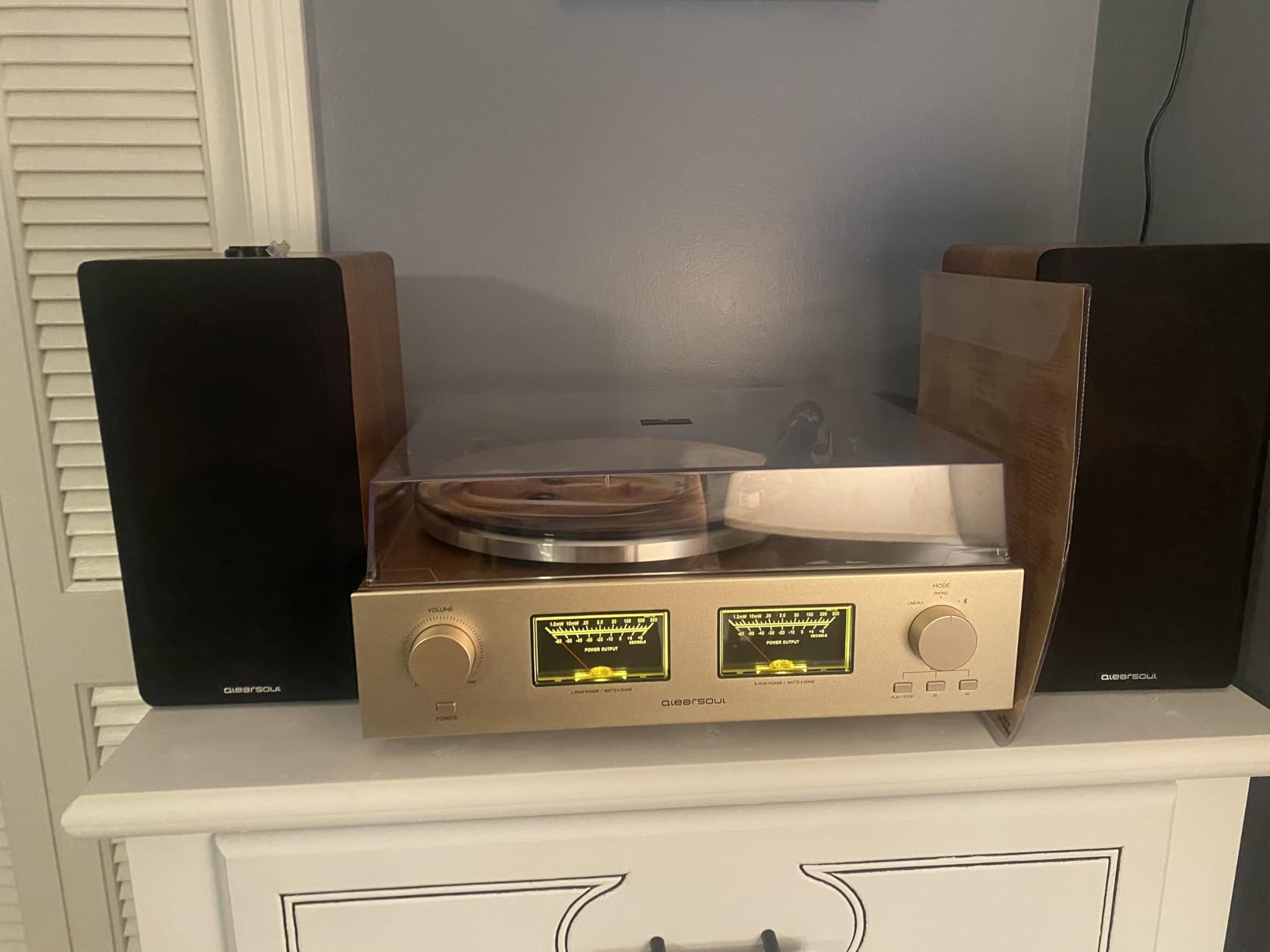 QLEARSOUL HiFire X Vinyl Record Player, Audiophile HiFi Turntables System with 100W Bookshelf Speakers, VU Meter, DSP Preamp, Support 33/45 RPM, RCA LINE in | Out customer photo 2