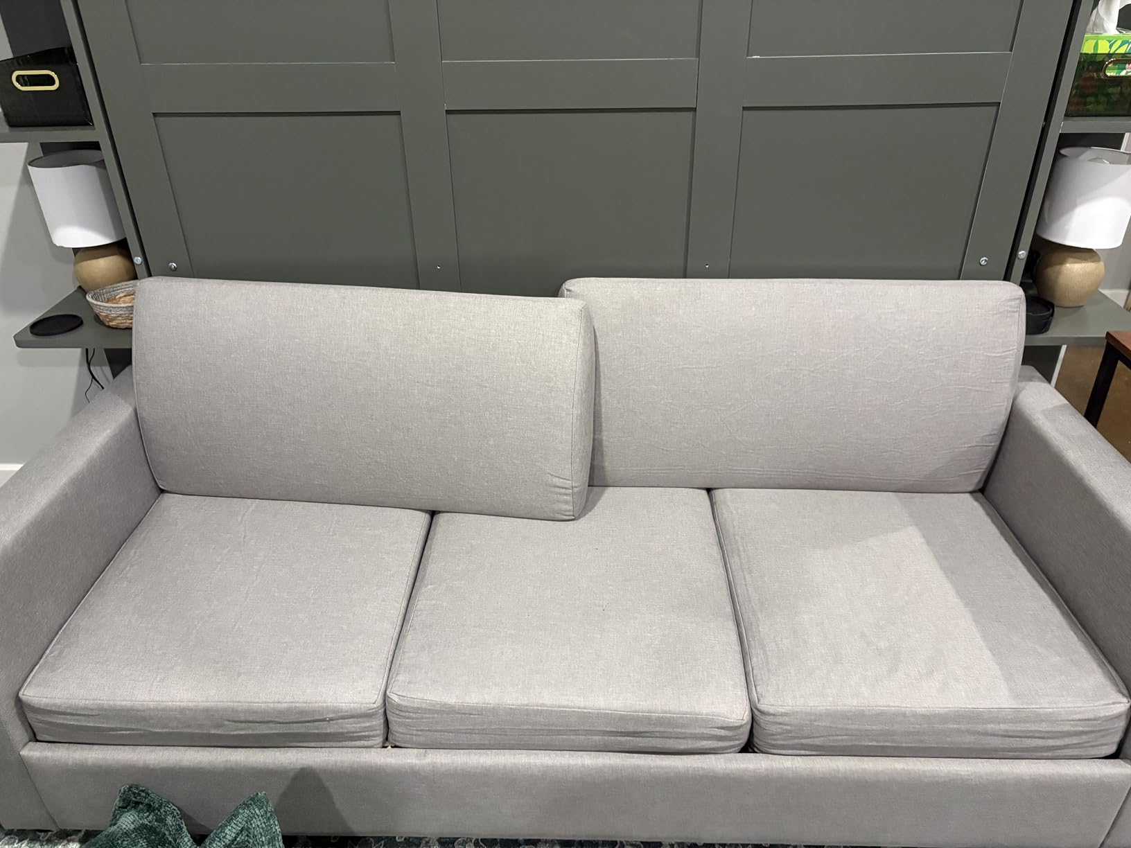 Queen Murphy Bed with Couch and LED Lighting,Solid Wood Folding Murphy Wall Bed Cabinet with Sofa customer photo 1