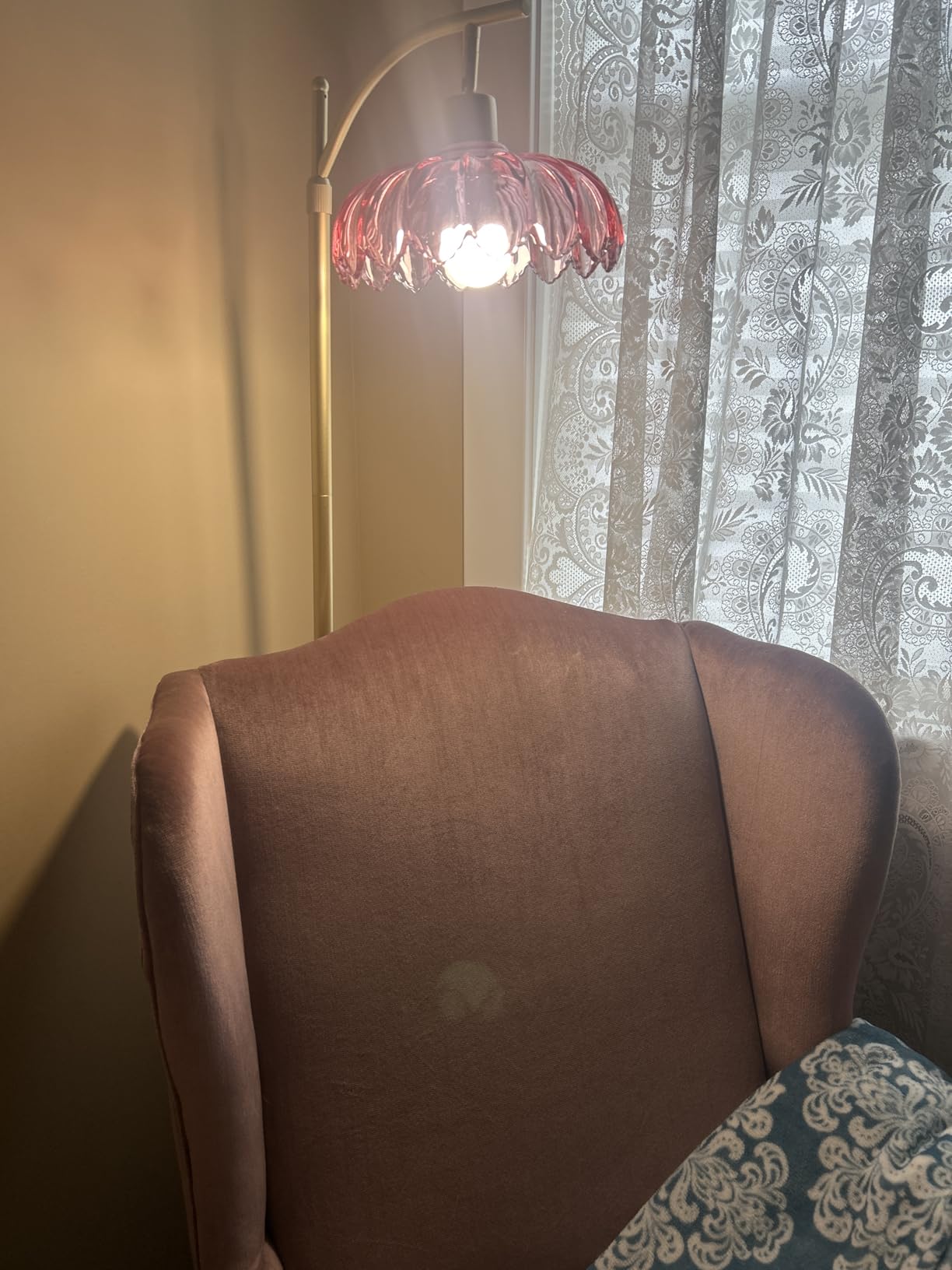 QIYIZM Glass Floor Lamp for Living Room, Bedroom, Gold Dimmable Standing Lamp with Remote, Mid Century Modern Brass Tall Lamp Boho Vintage Retro Floor Lamps Arc Green Flower Floor Light Lamp Bohemian customer photo 1