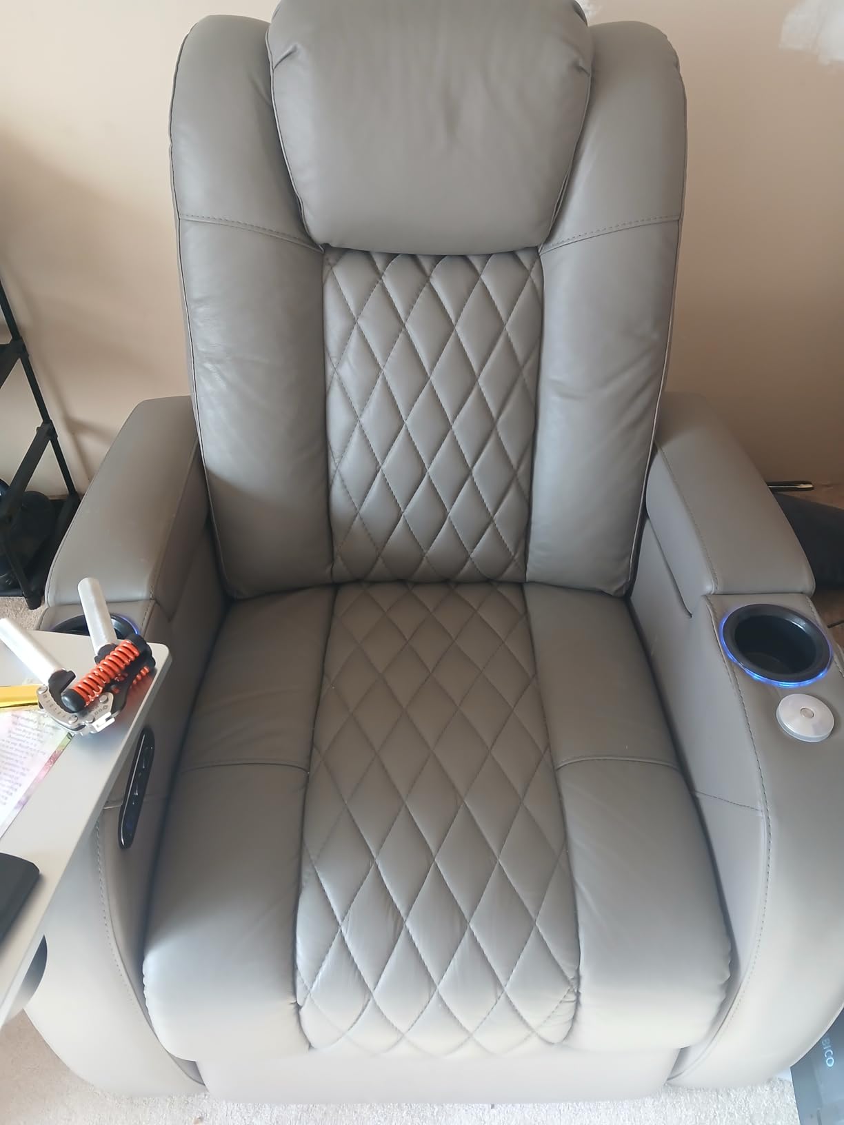 PBRO Home Theater Seating Top Grain Leather Recliner Chair, Movie Theater Chair Sofa with Power Reclining & Headrest USB Charger Ports Ambient Lighting customer photo 2