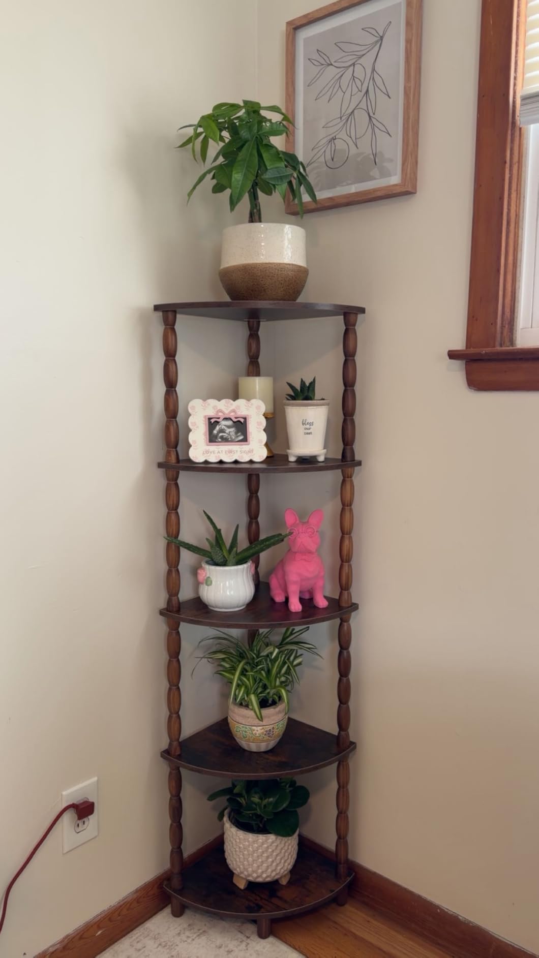 MaxSmeo Corner Shelf, 5-Tier Corner Bookshelf for Small Spaces, Stylish Corner Storage Display Shelves for Bedroom, Bathroom, Kitchen, Living Room (Rustic Brown) customer photo 1