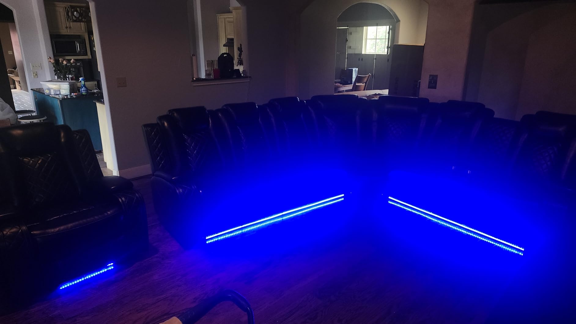 Breathing Leather Power Recliner Sectional Set, L Shaped Couch and Recliner Set with LED Light/Cup Holders/USB Port, Reclining Sectional Sofa 7 Seat for Living Room Home Theater customer photo 2