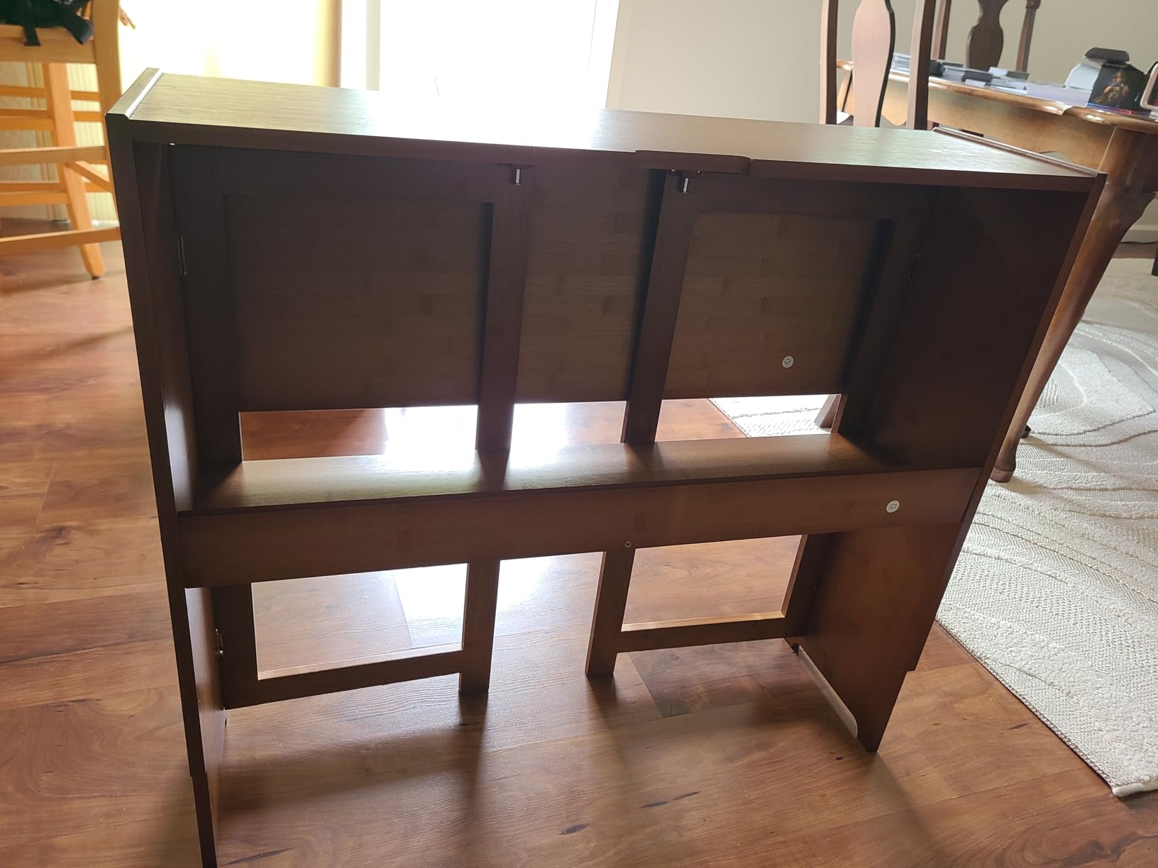 Bamboo Folding Desk for Small Spaces, Mid Century Small Computer Foldable Desk for Bedroom Home Office, Space Saving Sofa Table for Couch, Writing Work Office Desk, Brown customer photo 2