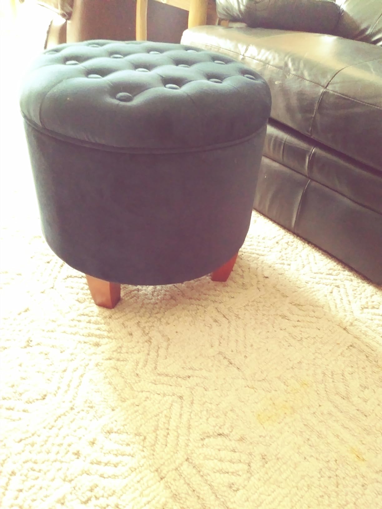 Homepop Home Decor | Upholstered Round Tufted Foot Rest Ottoman | Ottoman with Storage for Living Room & Bedroom | Decorative Home Furniture, Gray Fabric customer photo 1