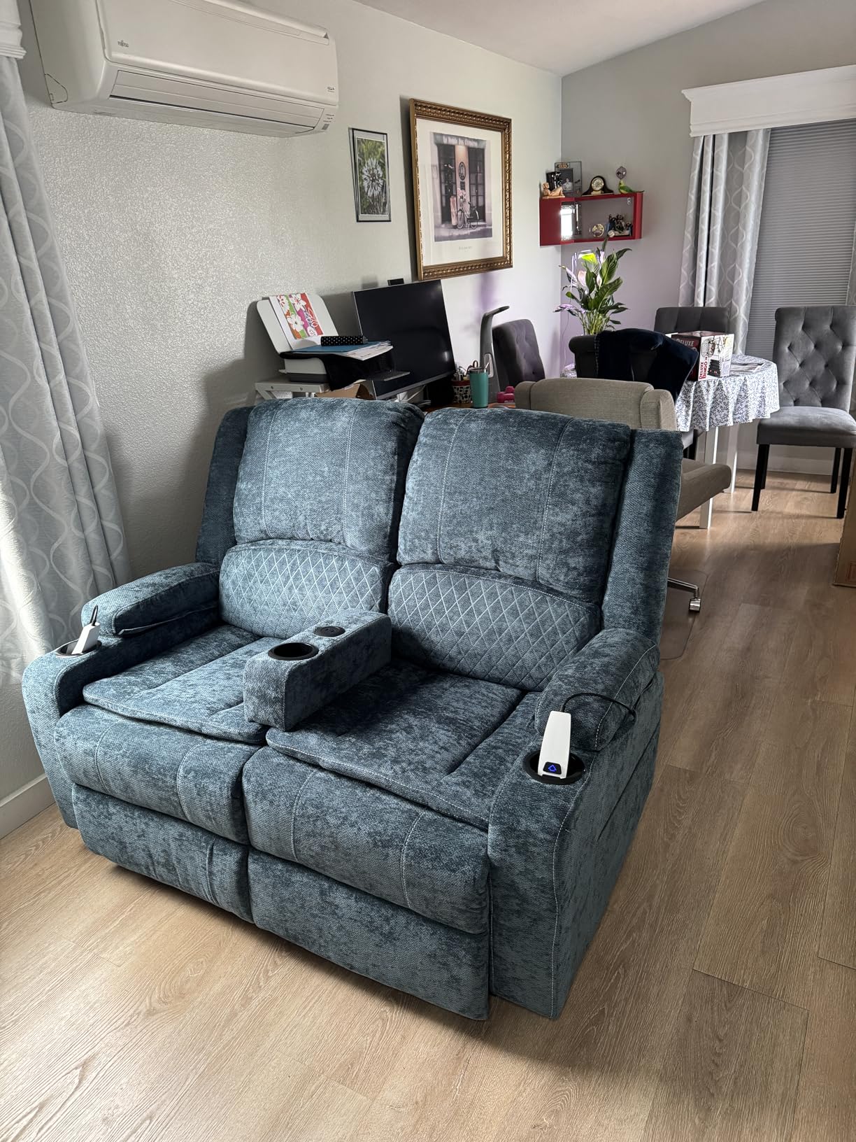 Redesigned Recliner Sofa 3 Seater Couch with Recliner, Home Theater Seating with Liftable Console & Removable Armrest, Manual PU Leather Sofa Reclining with Storage & USB Ports for Living Room customer photo 1