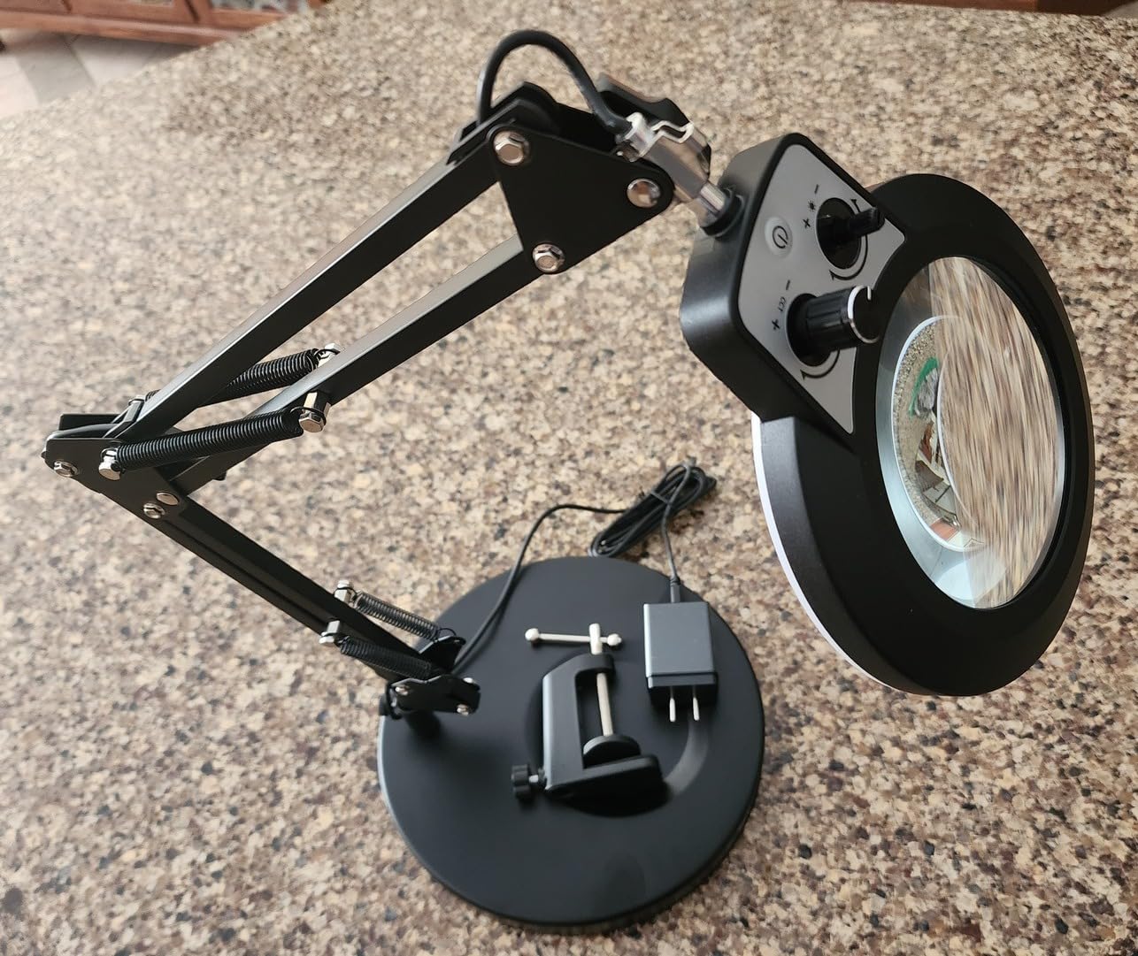 30X 12X Large Floor Magnifying Glass with Light and Stand, Floor Magnifying Lamp Adjustable Height, Infinite Color Dimmable, 4-in-1 Lighted Magnifier lamp for Close Work, Reading, Painting, Hobby (Black) customer photo 1