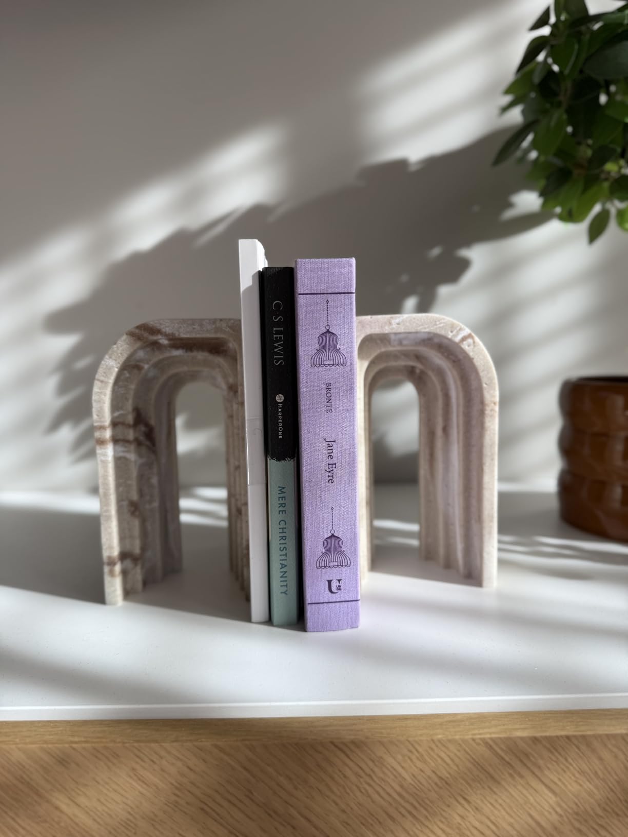 Decorative Bookends for Shelves - Heavy Duty Book Ends for Heavy Books, Stone-Inspired Composite Bookends, Non-Slip Base, Modern Home Office Decor, Gift Box Included, Set of 2 customer photo 1