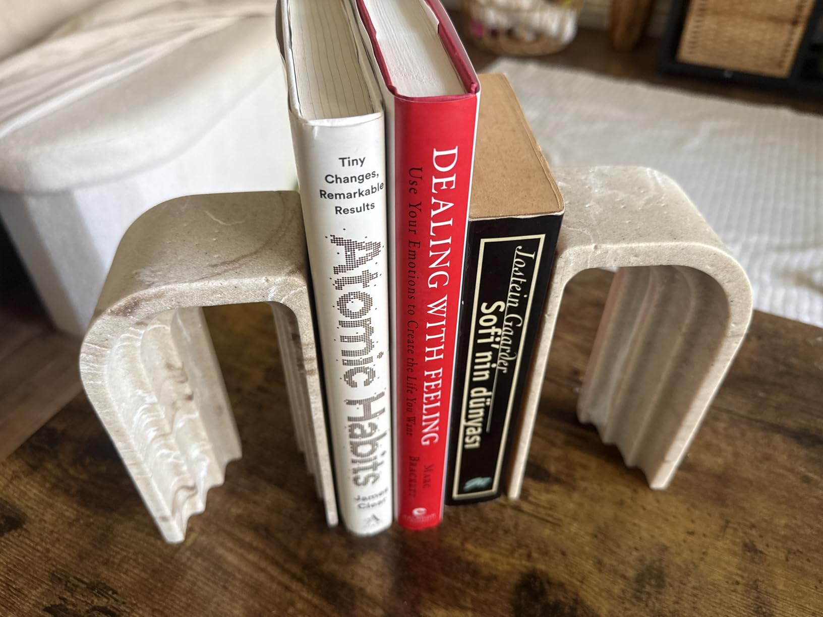 Decorative Bookends for Shelves - Heavy Duty Book Ends for Heavy Books, Stone-Inspired Composite Bookends, Non-Slip Base, Modern Home Office Decor, Gift Box Included, Set of 2 customer photo 2